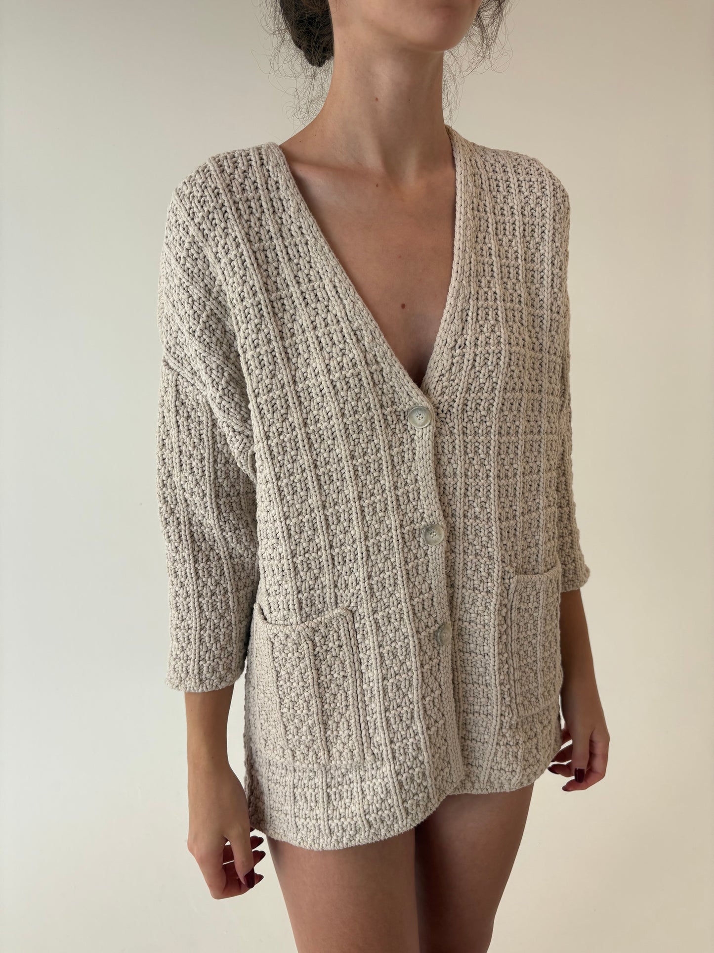 Jacheta petite off white din tricot gros de bumbac multiply texturat