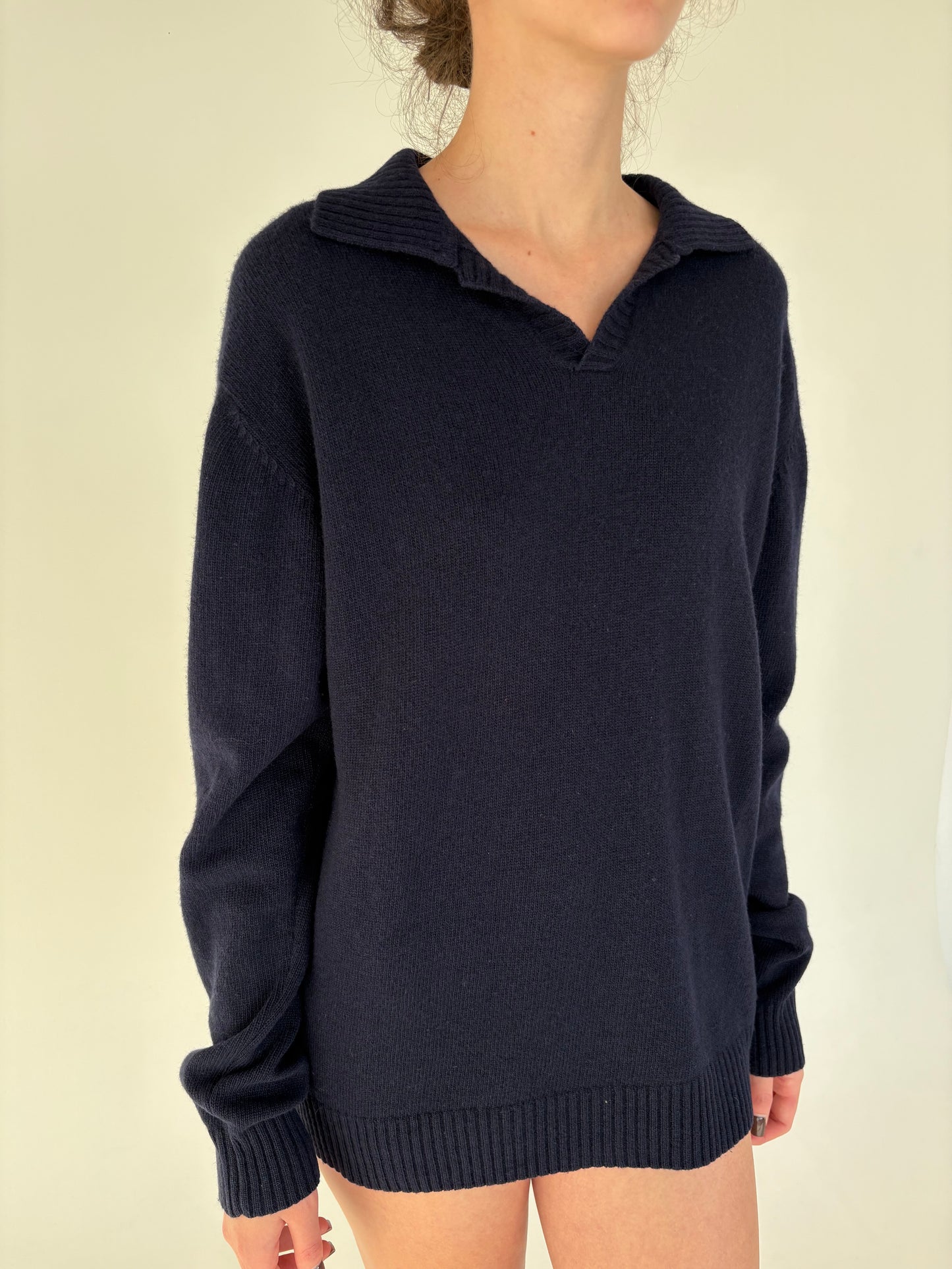 Pulover Navy polo 80% lana merino extrafina plină de gramaj mare