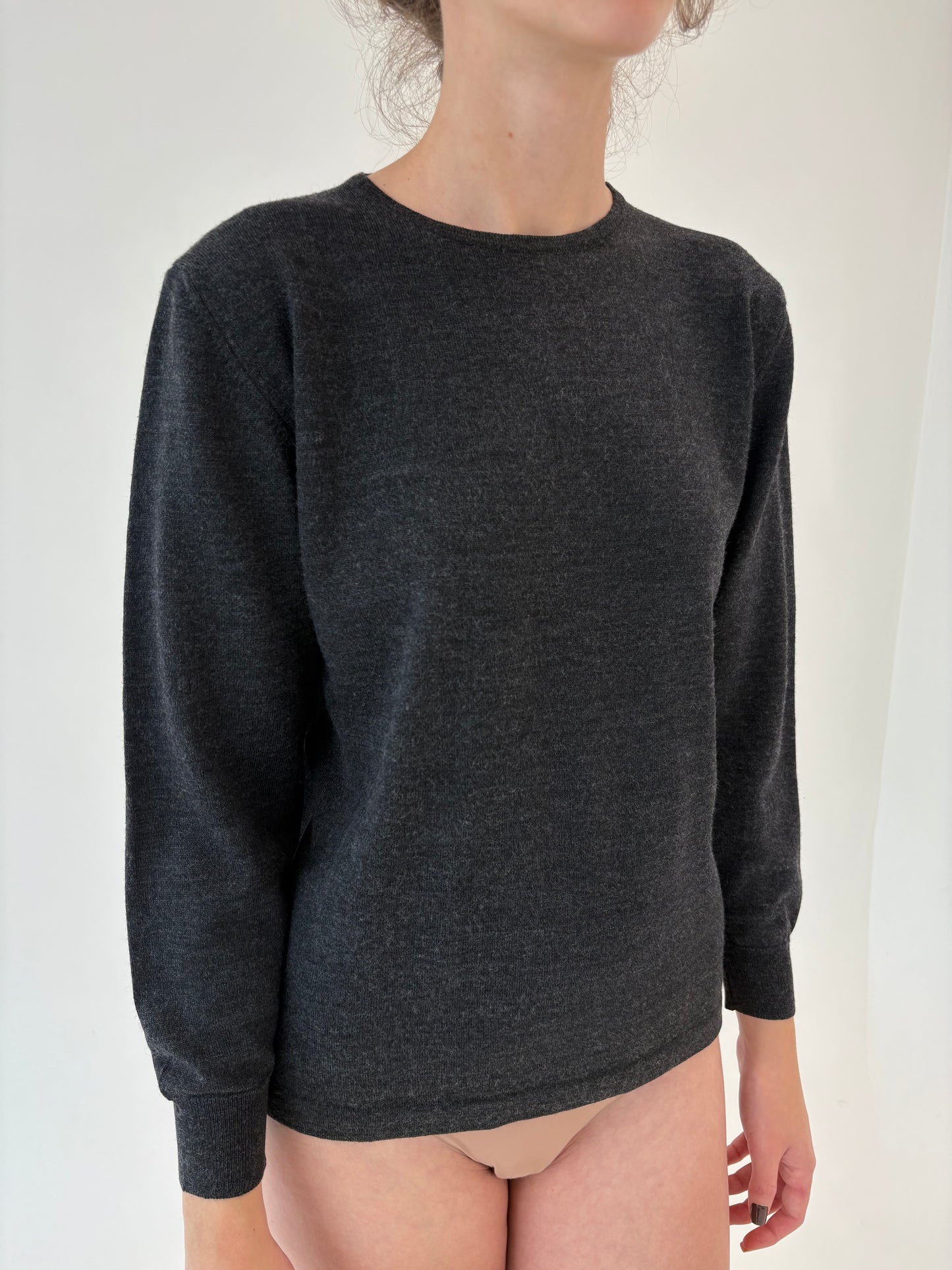 Pulover charcoal gray din lana merino extrafina