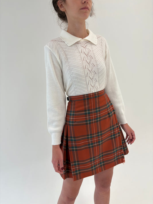 Fustă vintage plisată din lana extrafina cu închideri din piele