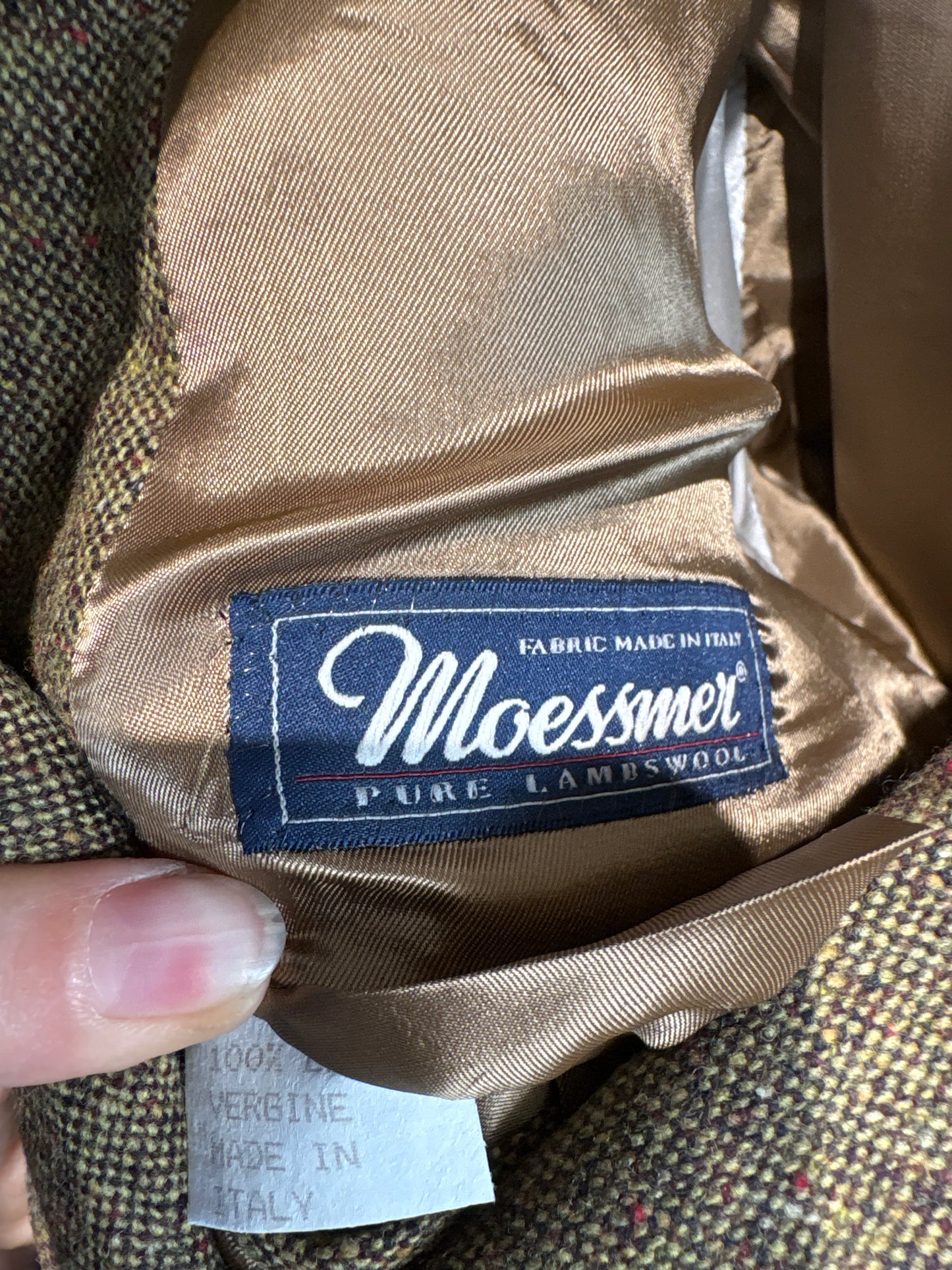 Sacou italian camel în croi actual din tweed de lana cu inserții colorate