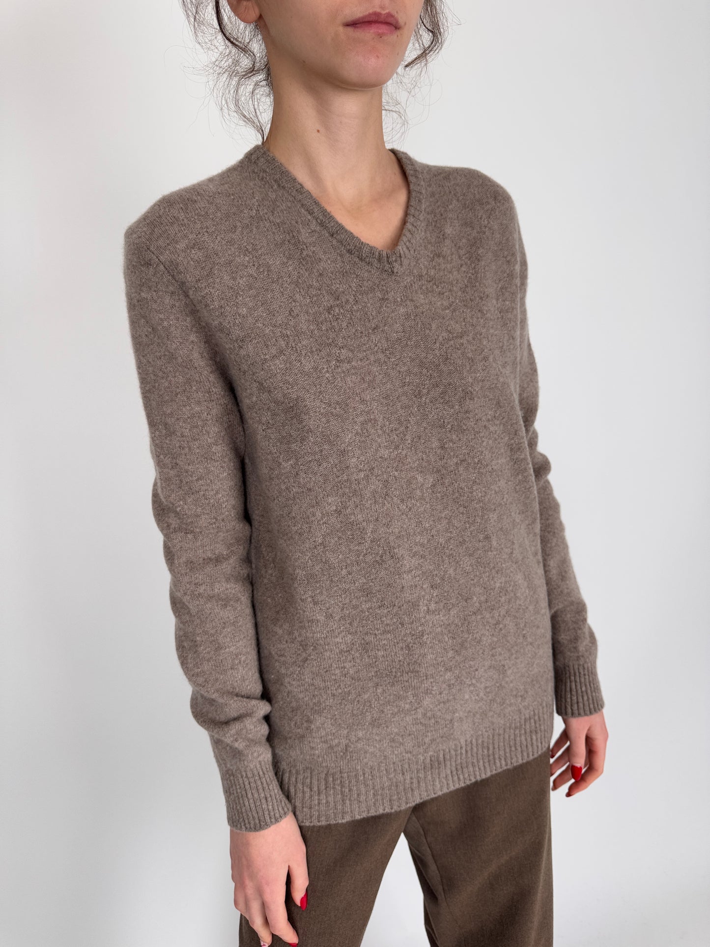 Pulover premium din lana plină multiply dark nude