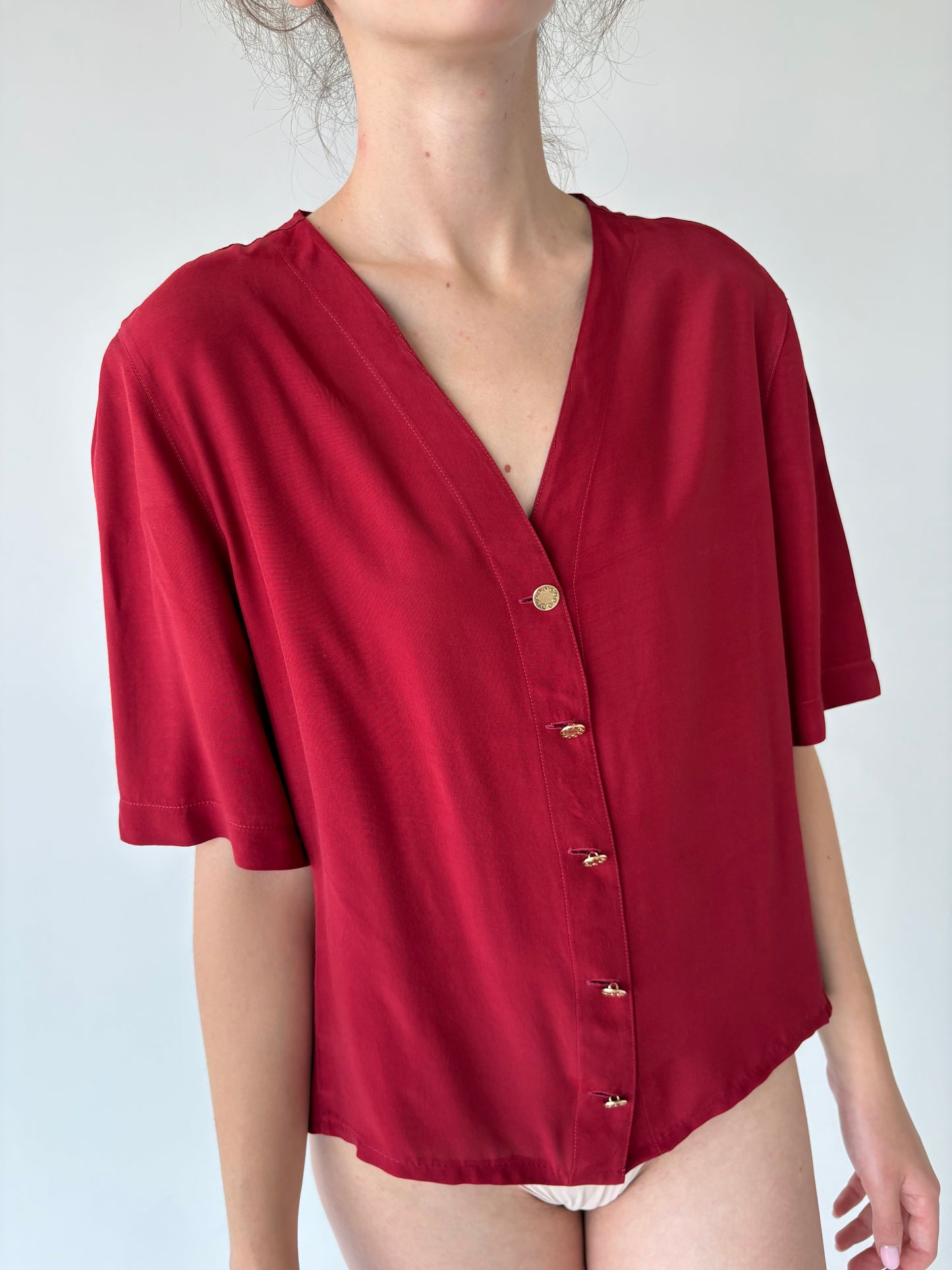 Cămașa vintage vaporoasă dark cherry red