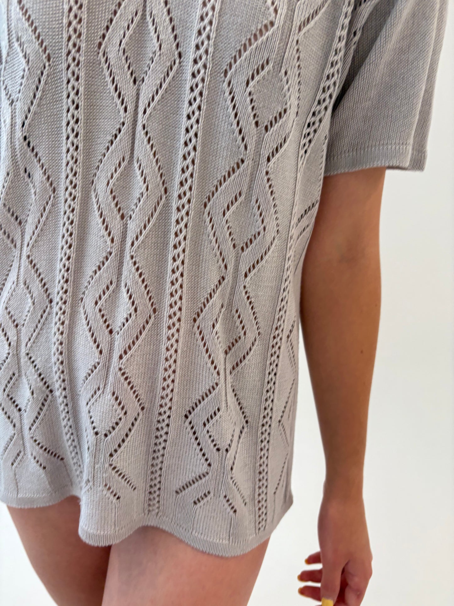 Top silver gray din jerse dantelat