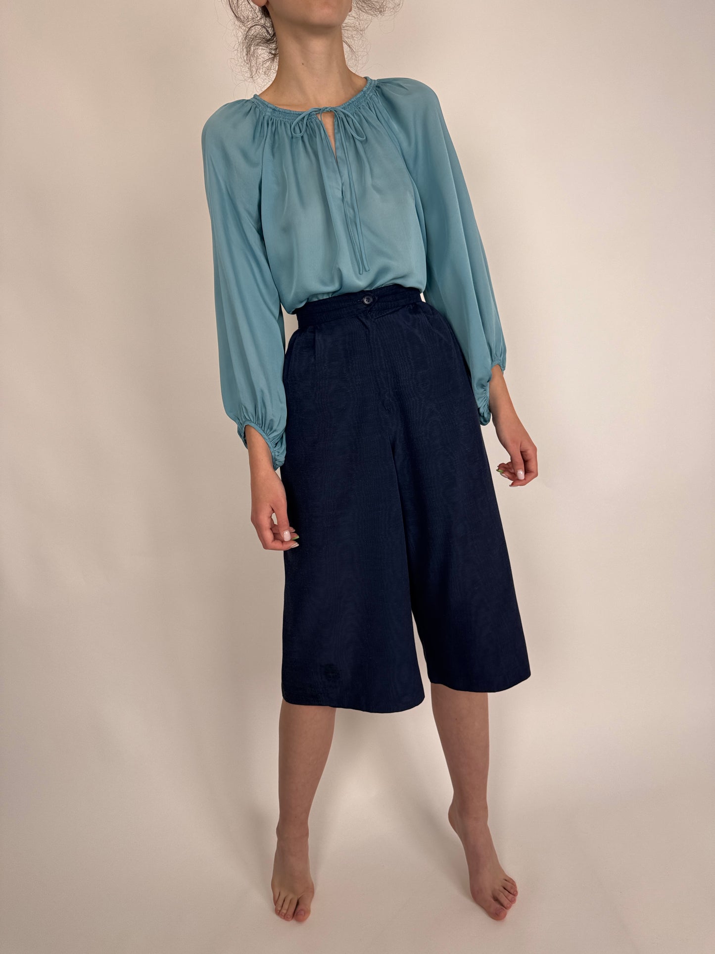 Culottes vintage cu talie ultra înaltă de la zi la seară
