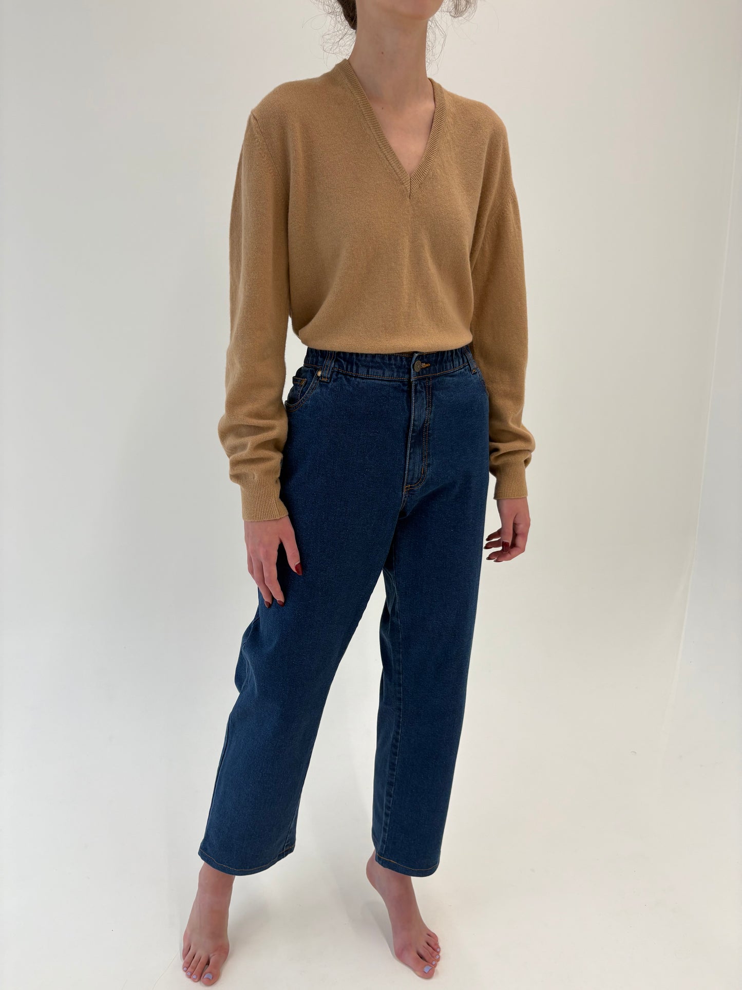 Jeans vintage plus size plini modelatori cu talie generoasă