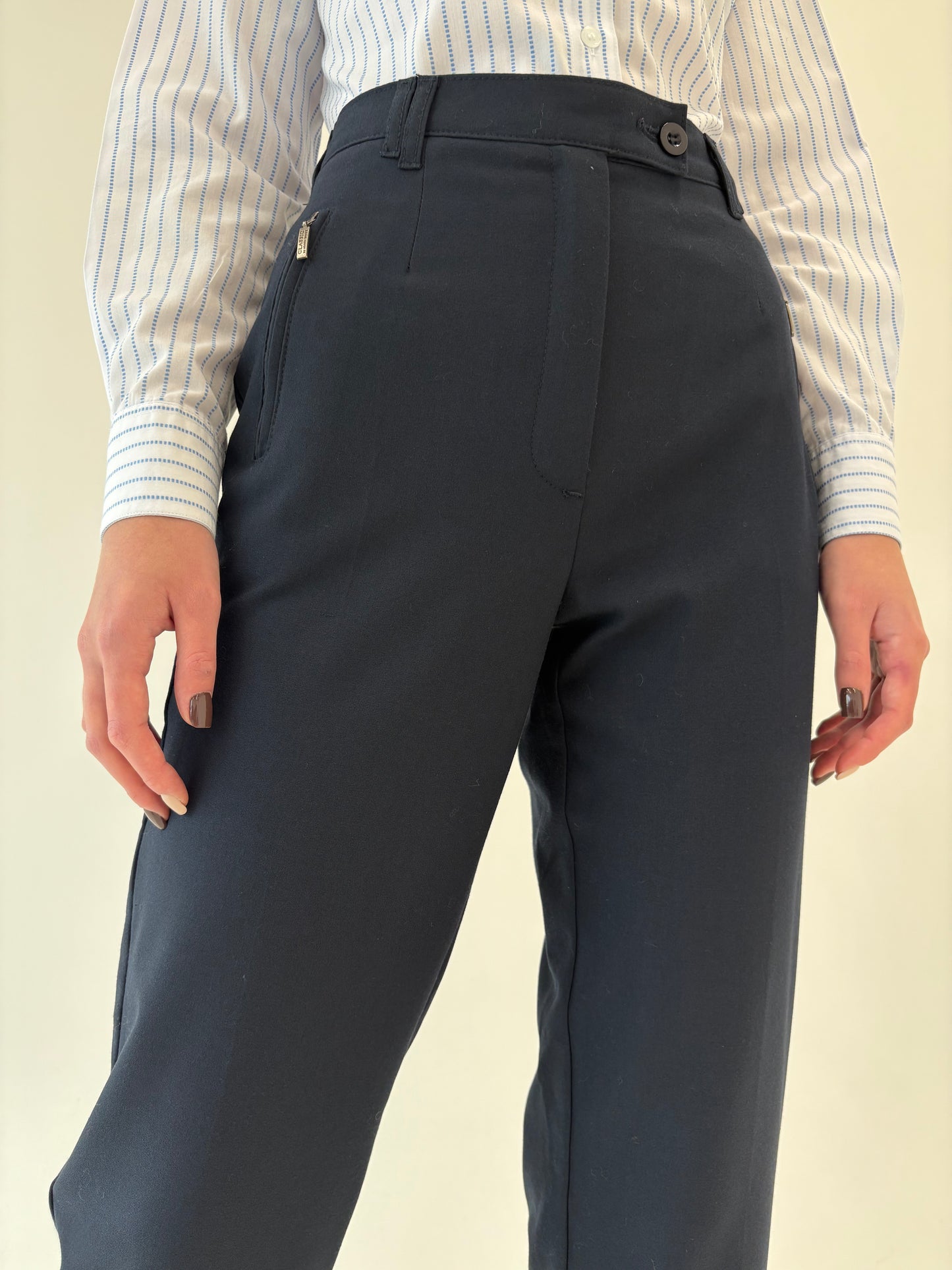 Pantaloni petite țigaretă cu talie înaltă din stofita strech Navy blue