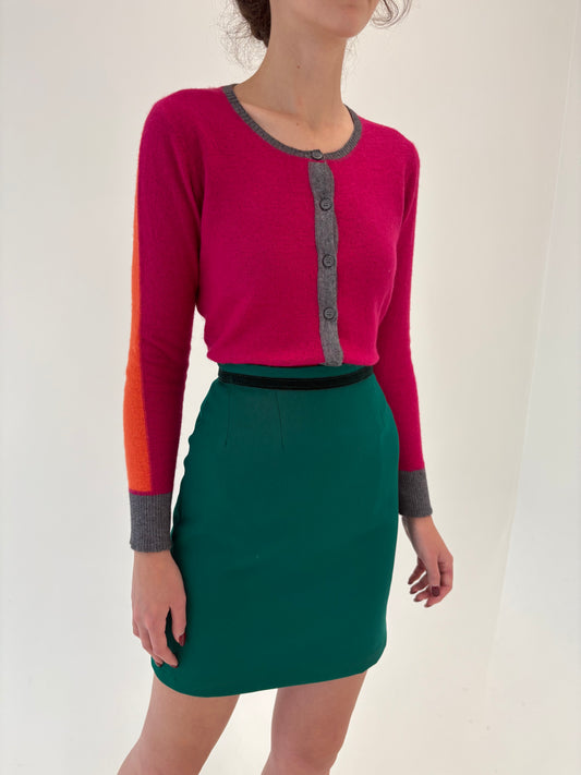 Fustă vintage verde smarald cu talie ultra înaltă marcată