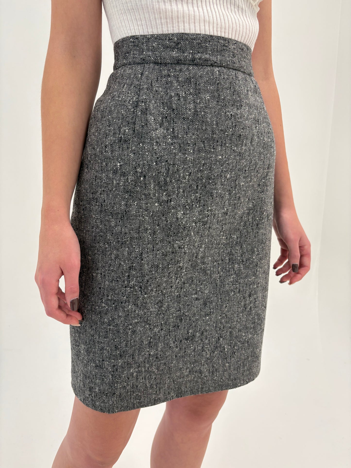 Fustă vintage de brand luxury italian din tweed lana cu mătase naturală