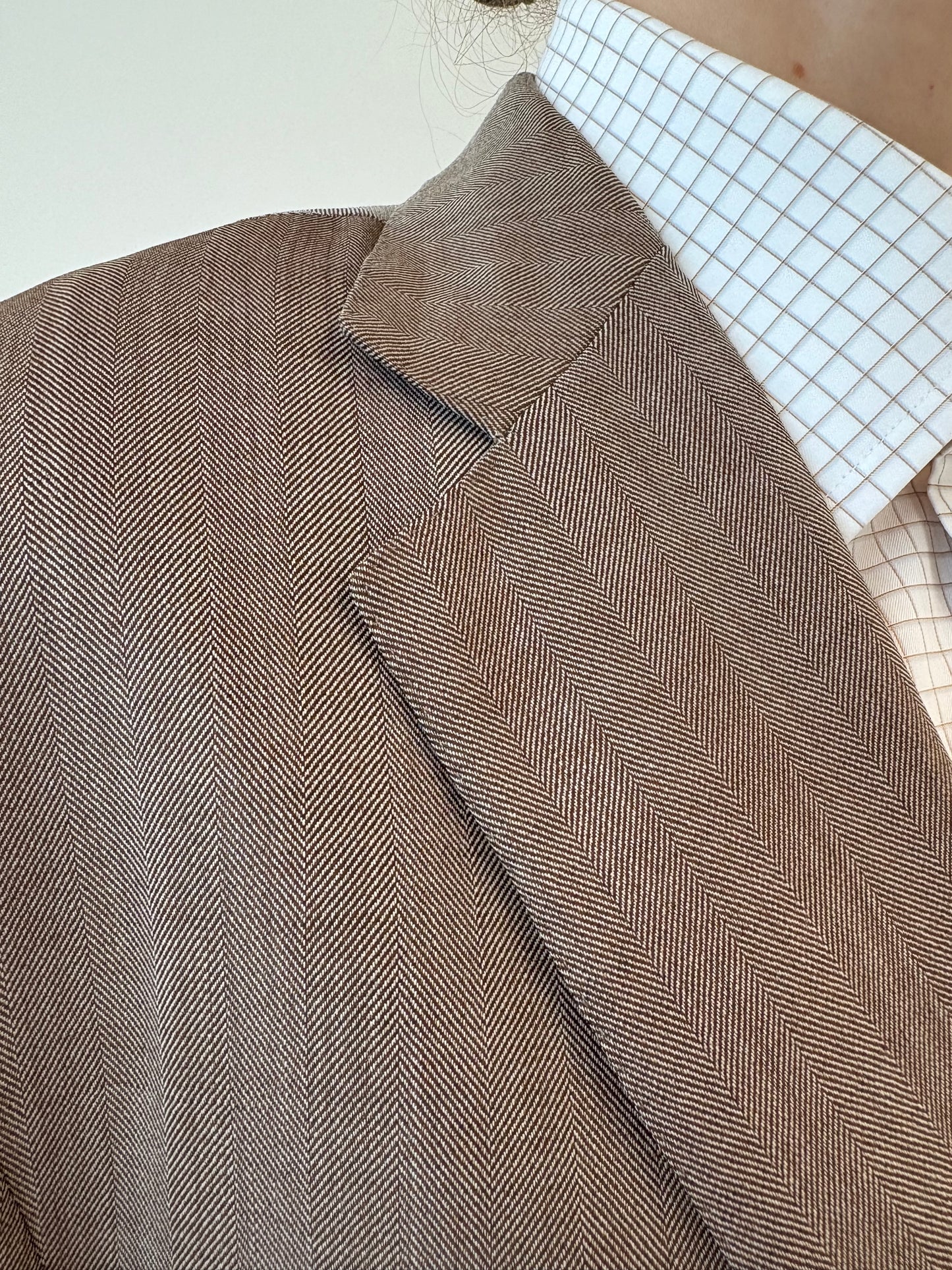 Sacou ultra luxury Zegna din stofă de lana Chevron camel și chocolate brown