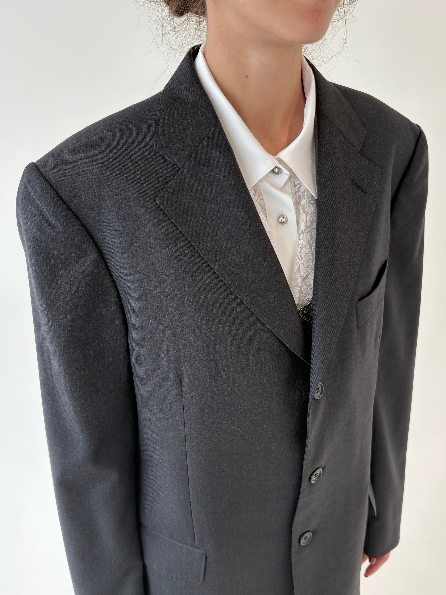 Sacou charcoal gray din stofă ultra luxury Cerutti din cea mai fină lana
