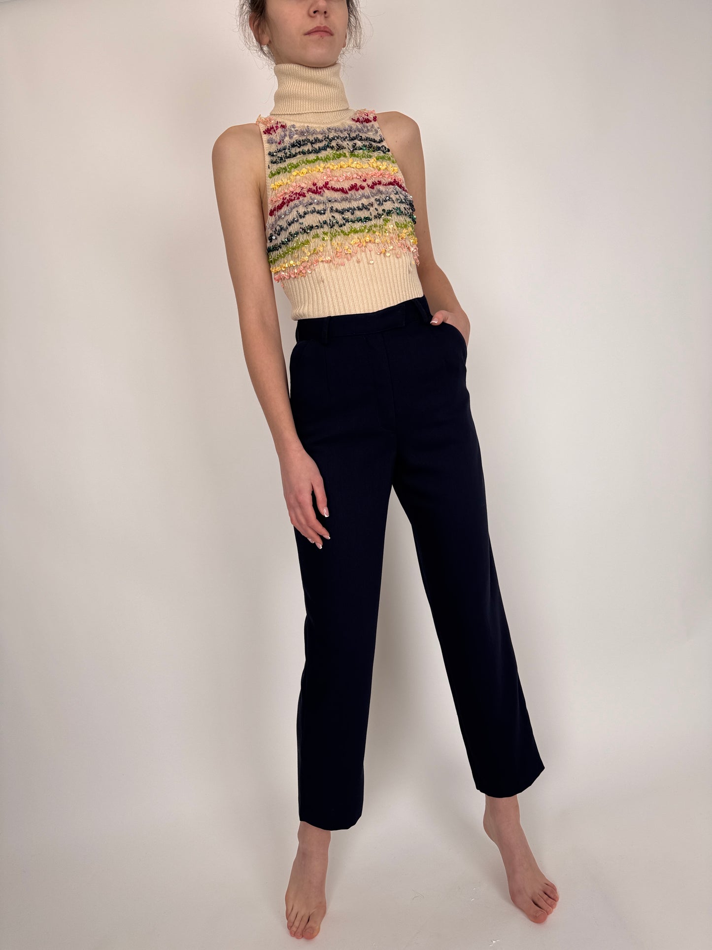 Pantaloni Navy cu talie ultra marcată înaltă