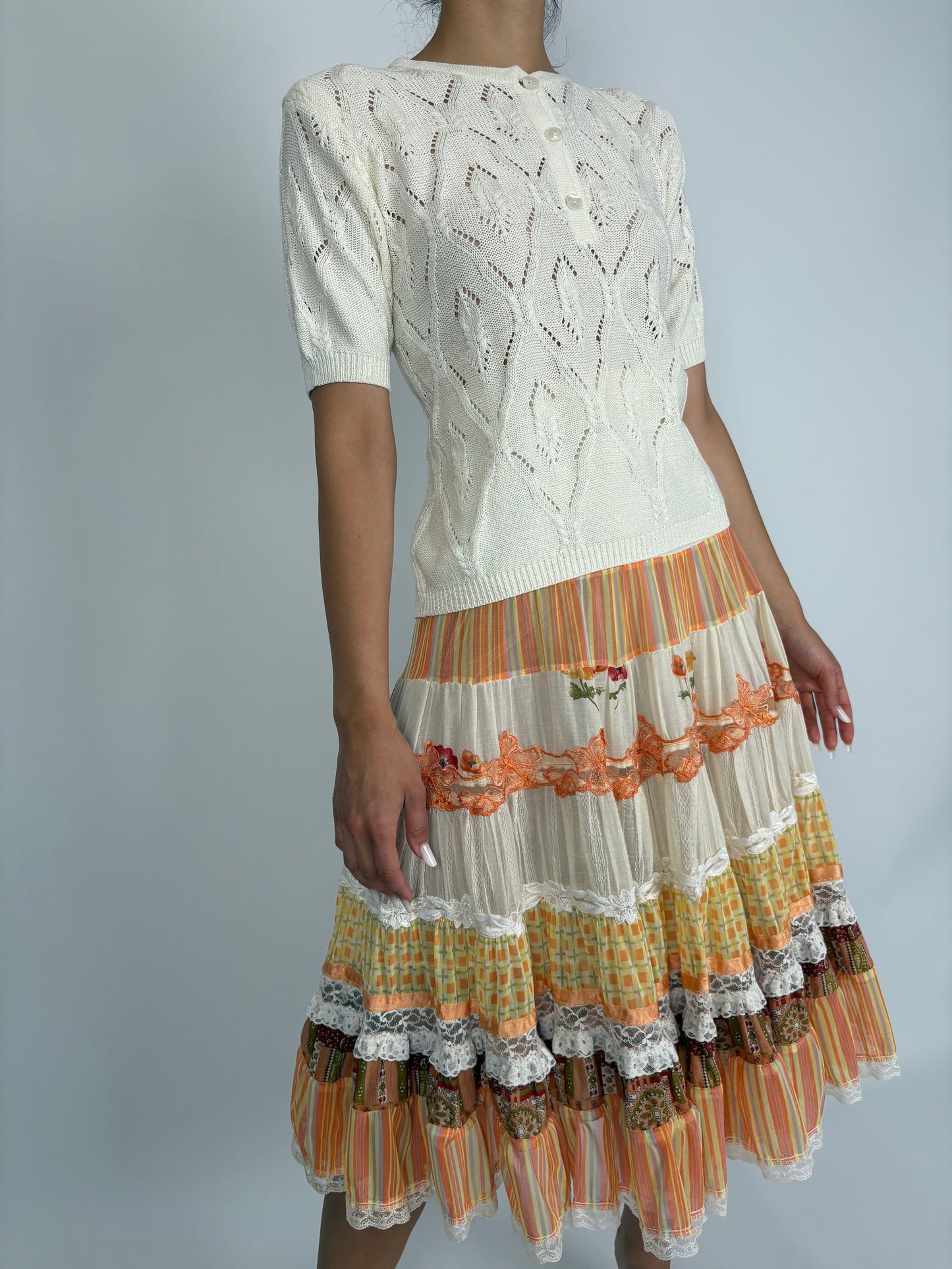 Fustă vintage extrem de amplă cu tehnica patchwork