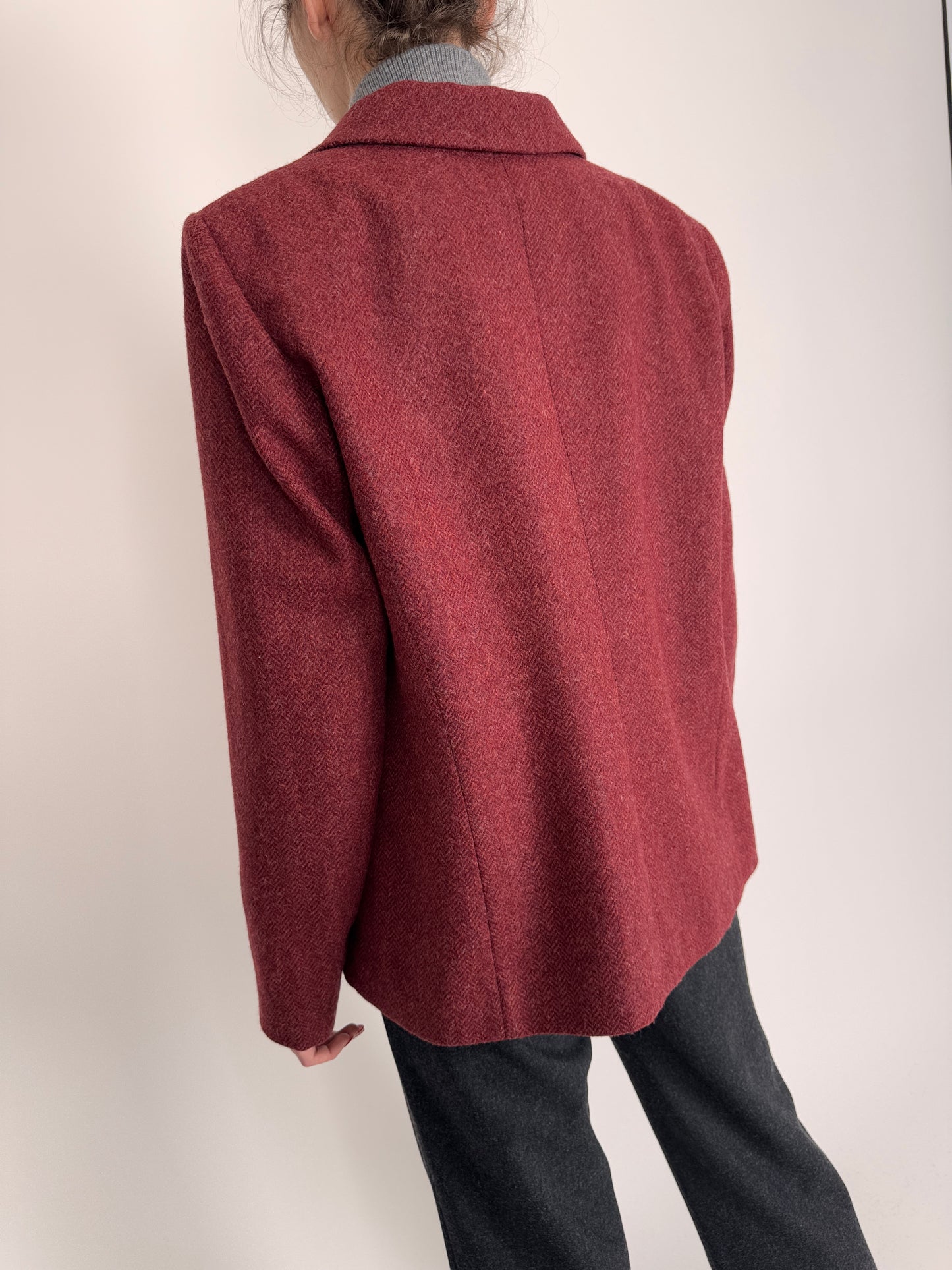Sacou din tweed plin de lana blush red