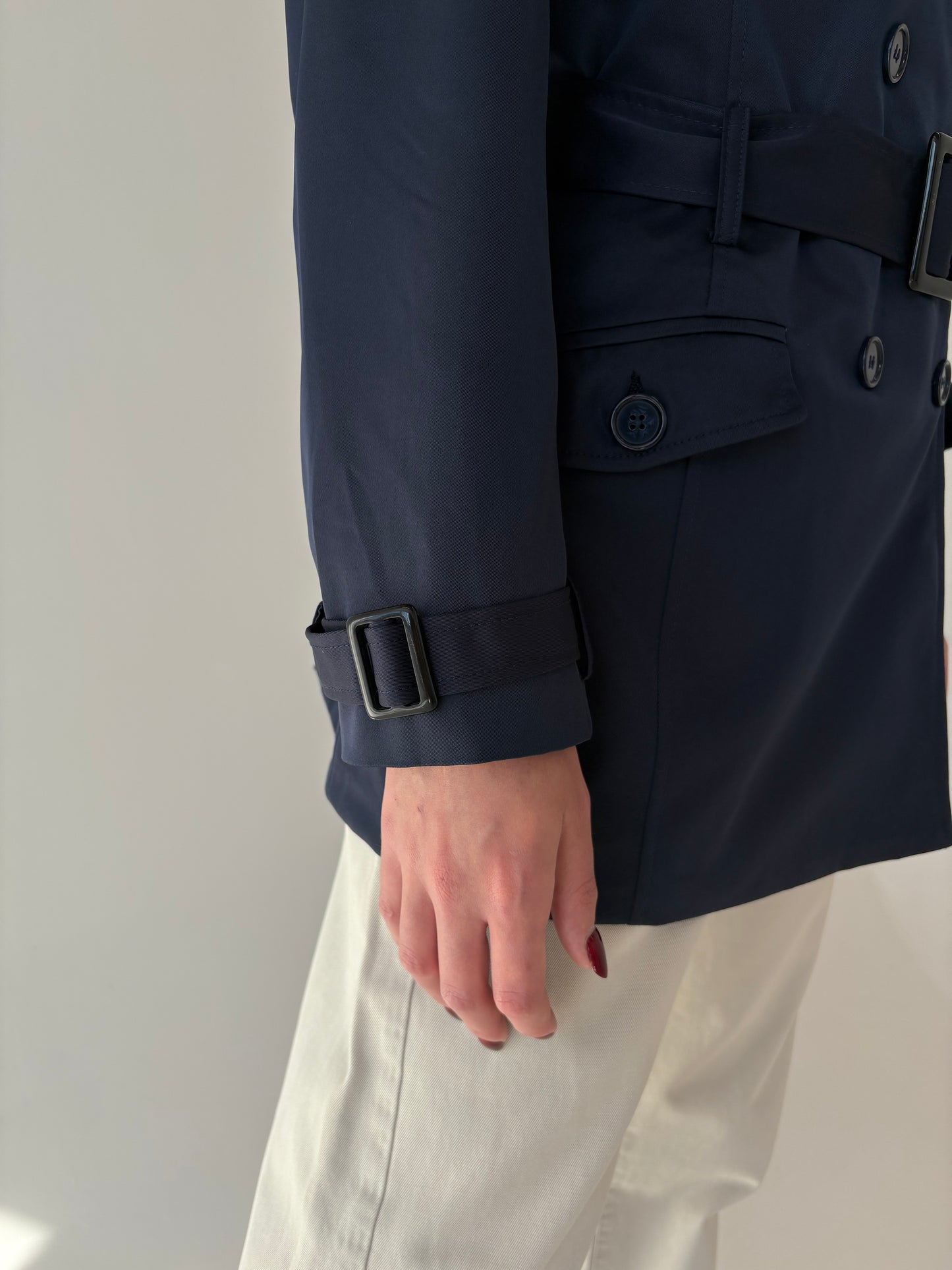 Trench premium impermeabil italian Navy cu talie marcată reglabilă