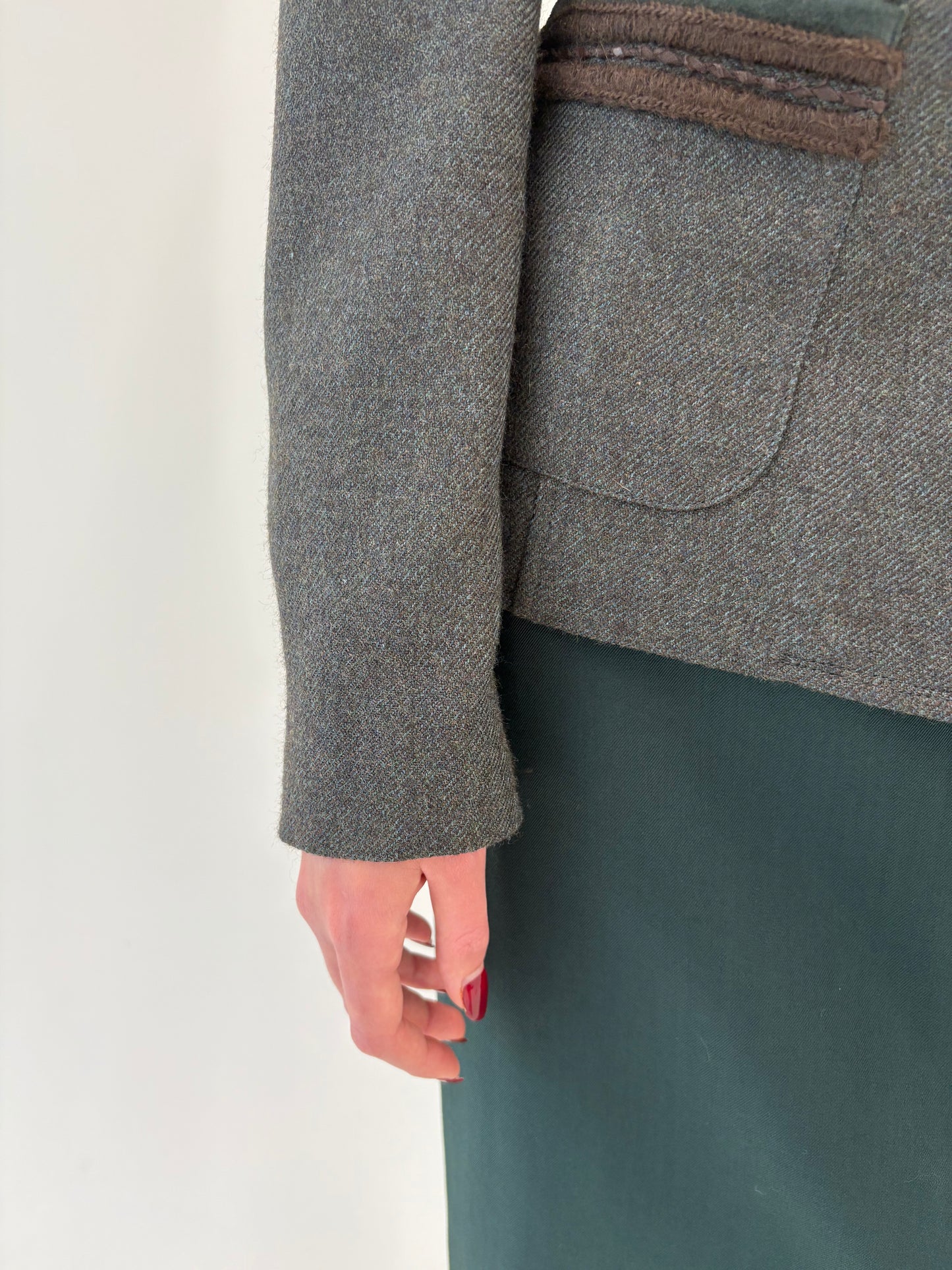 Sacou vintage dark green gray din lana extrafina în croi ușor cambrat