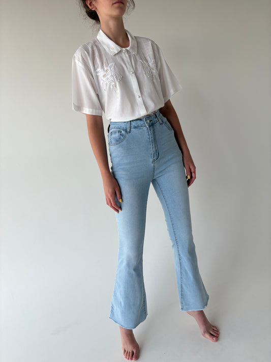 Jeans light wash tall evazati modelatori cu talie ultra înaltă