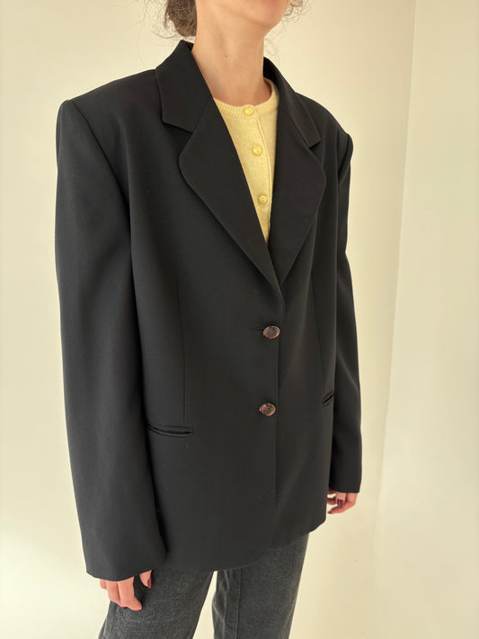 Sacou negru super premium italian din lana extrafina virgină plus size