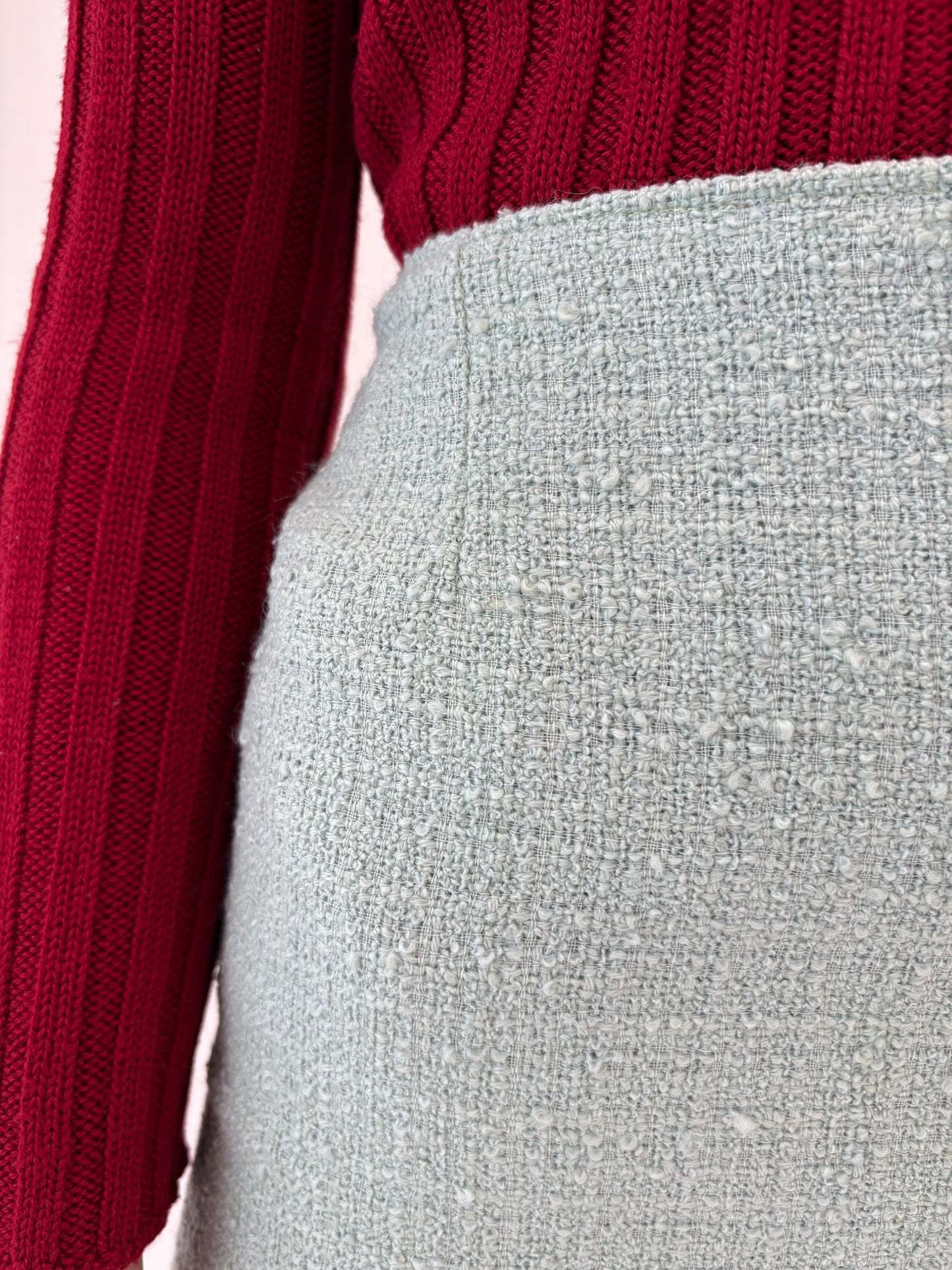 Fustă mint green in stil Chanel din tweed de lana extrafina