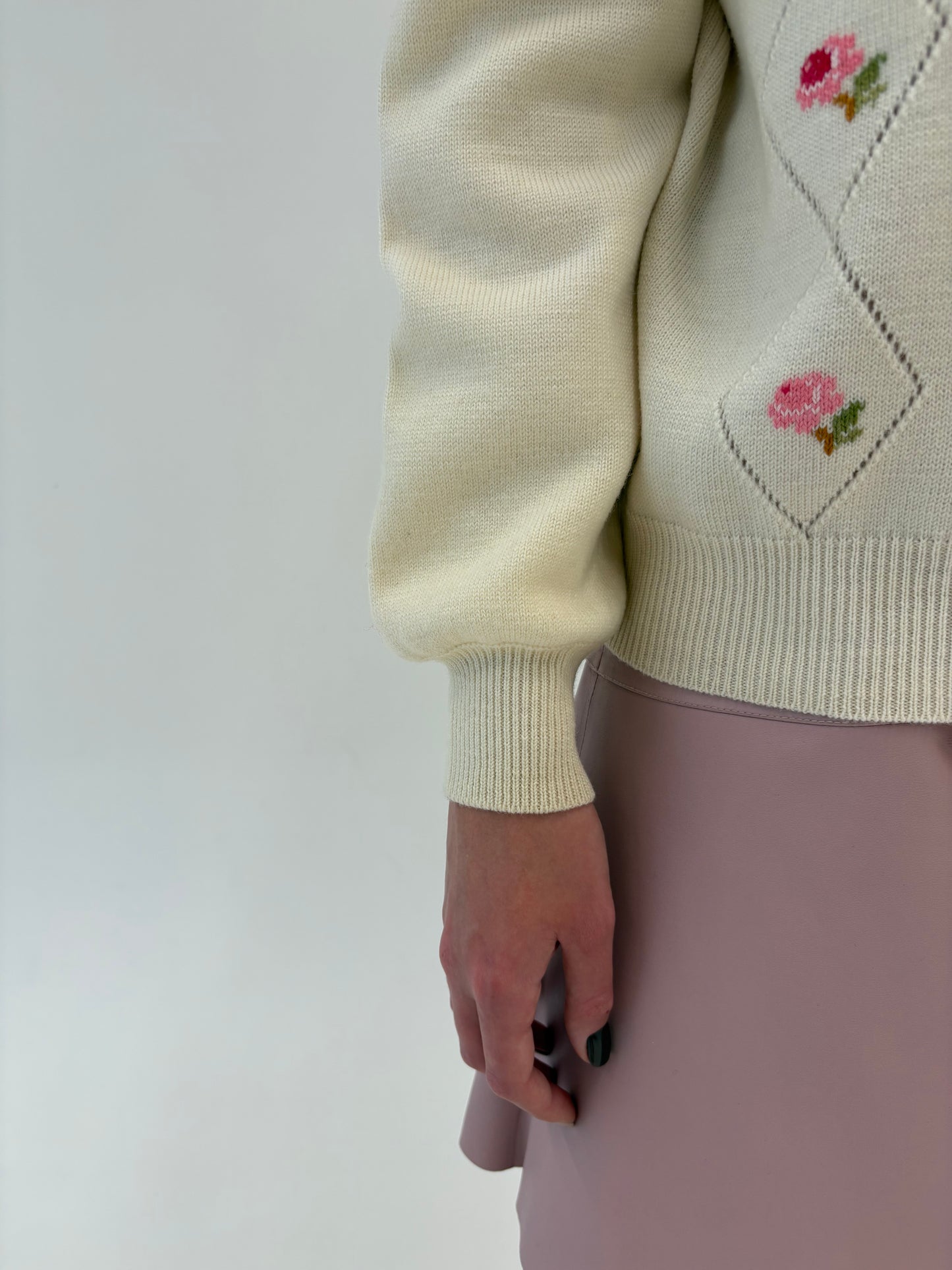 Cardigan vintage excepțional butter white din lana merino de gramaj mare