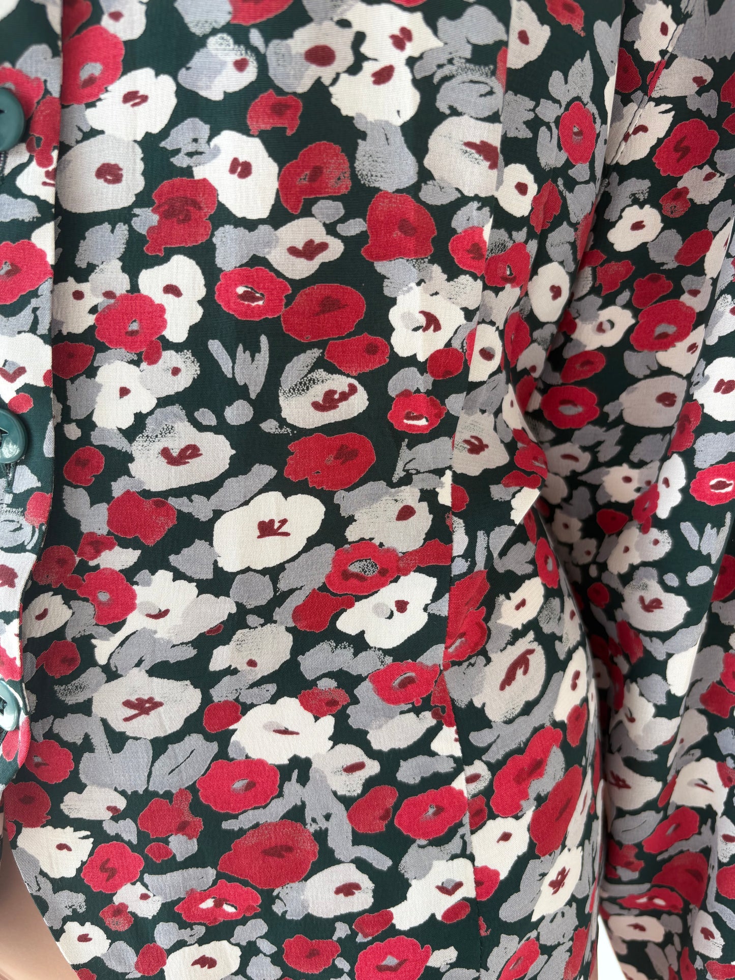 Cămașa vinatge cu print floral pe forest green