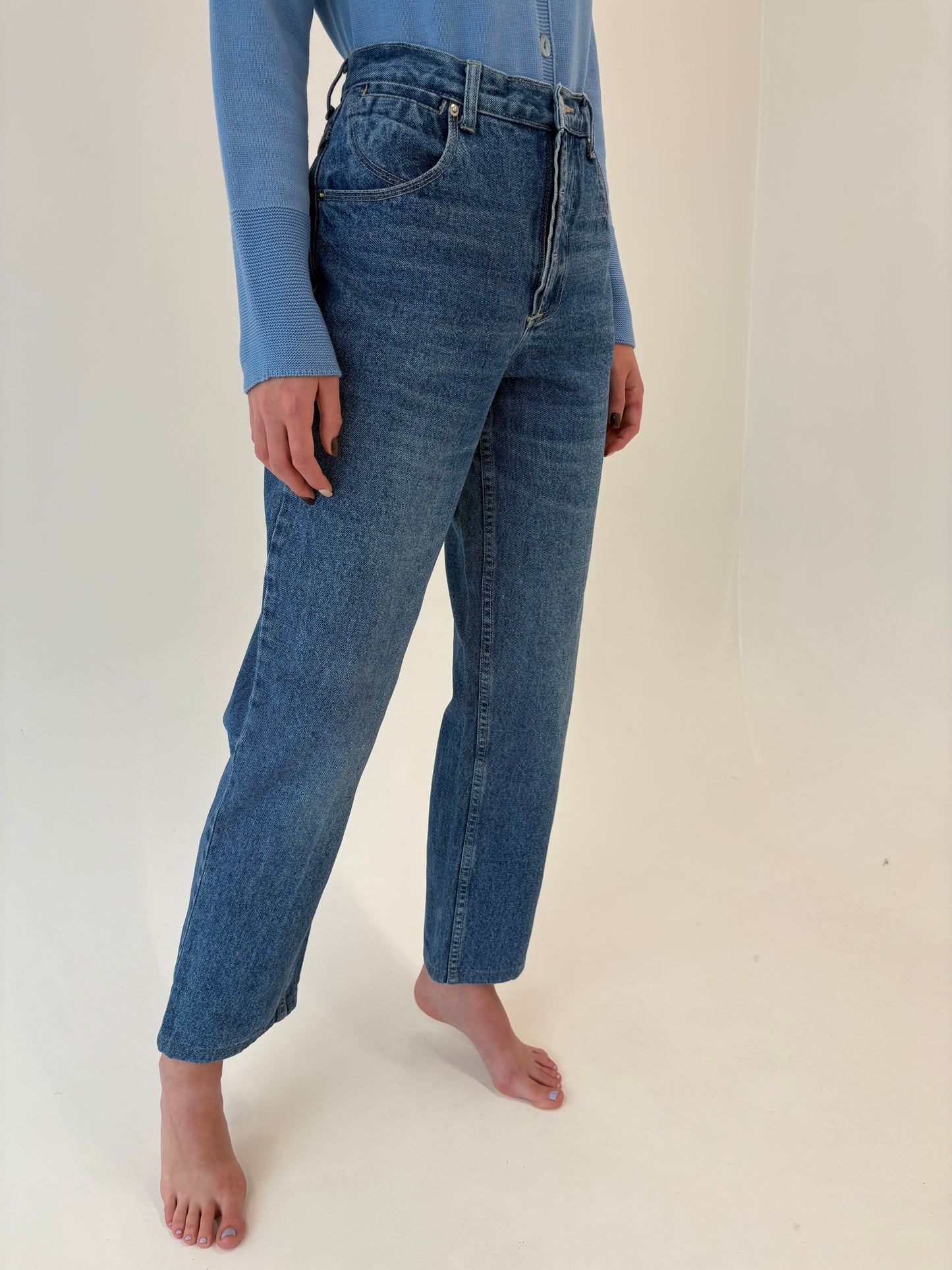 Jeans vintage tall plin classic wash cu talie înaltă
