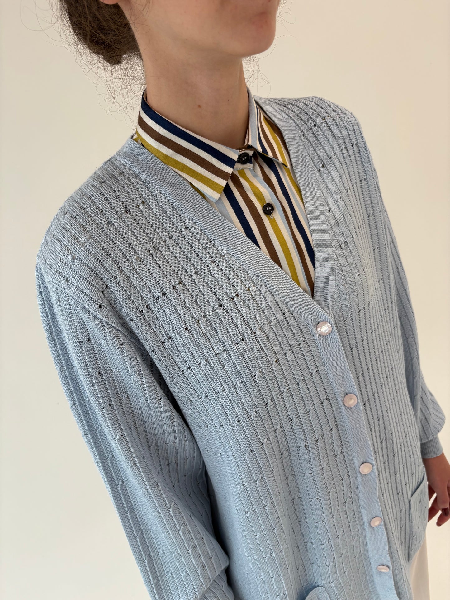 Cardigan vintage baby blue petite din mix de lana