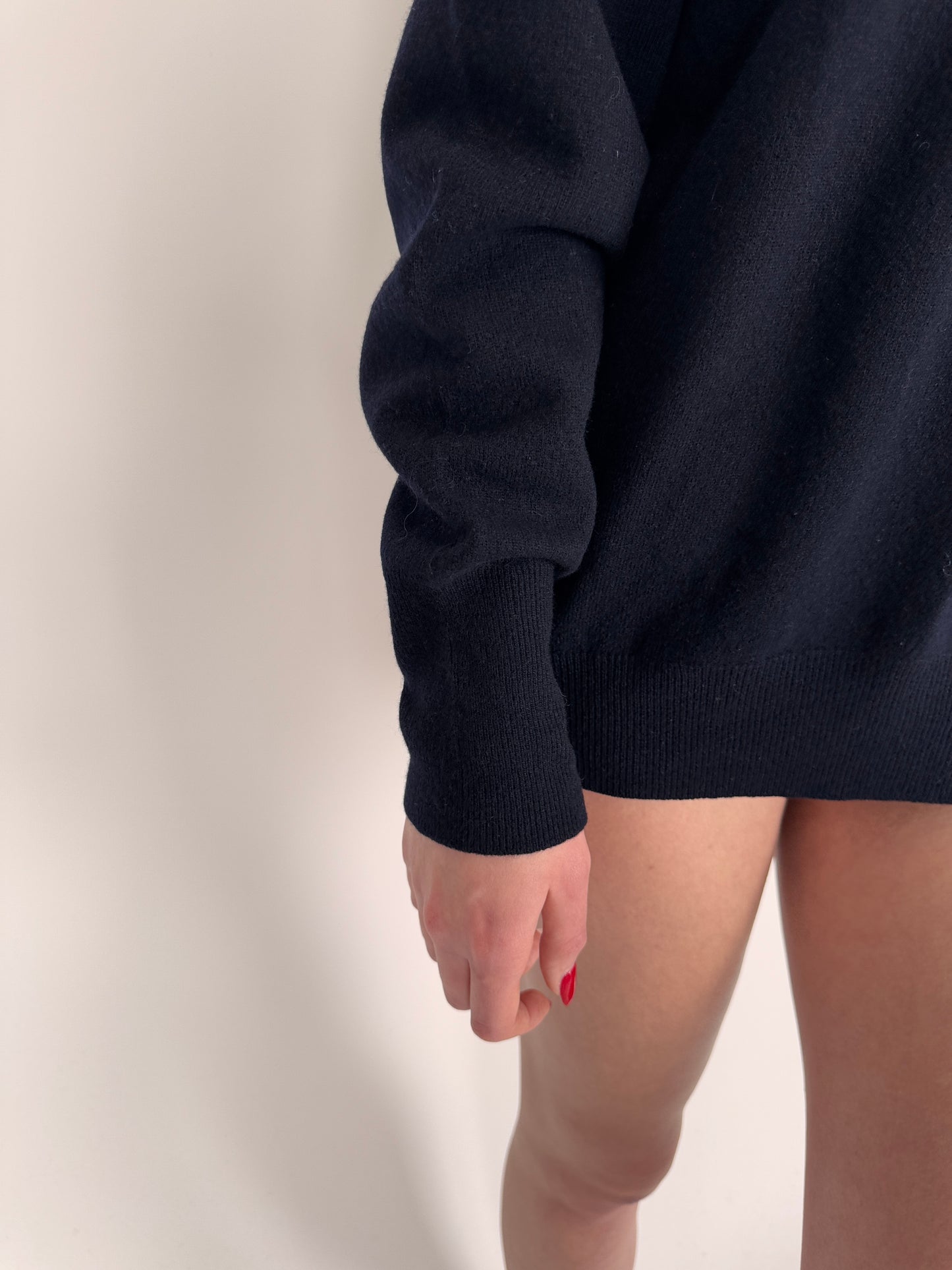 Pulover tall de gramaj mare din lana extrafina Navy blue