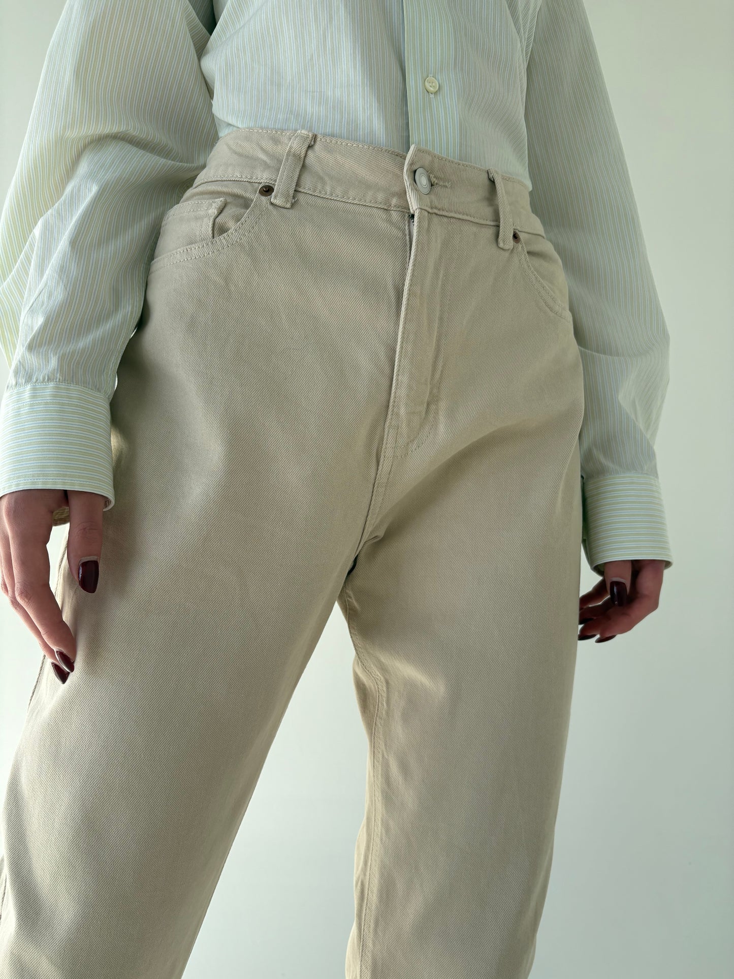 Jeans camel mom fit ultra confort modelatori cu talie ultra înaltă