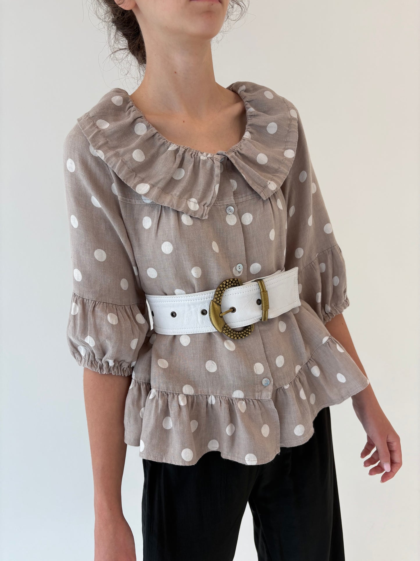 Sacou / top italian light nude din in cu buline