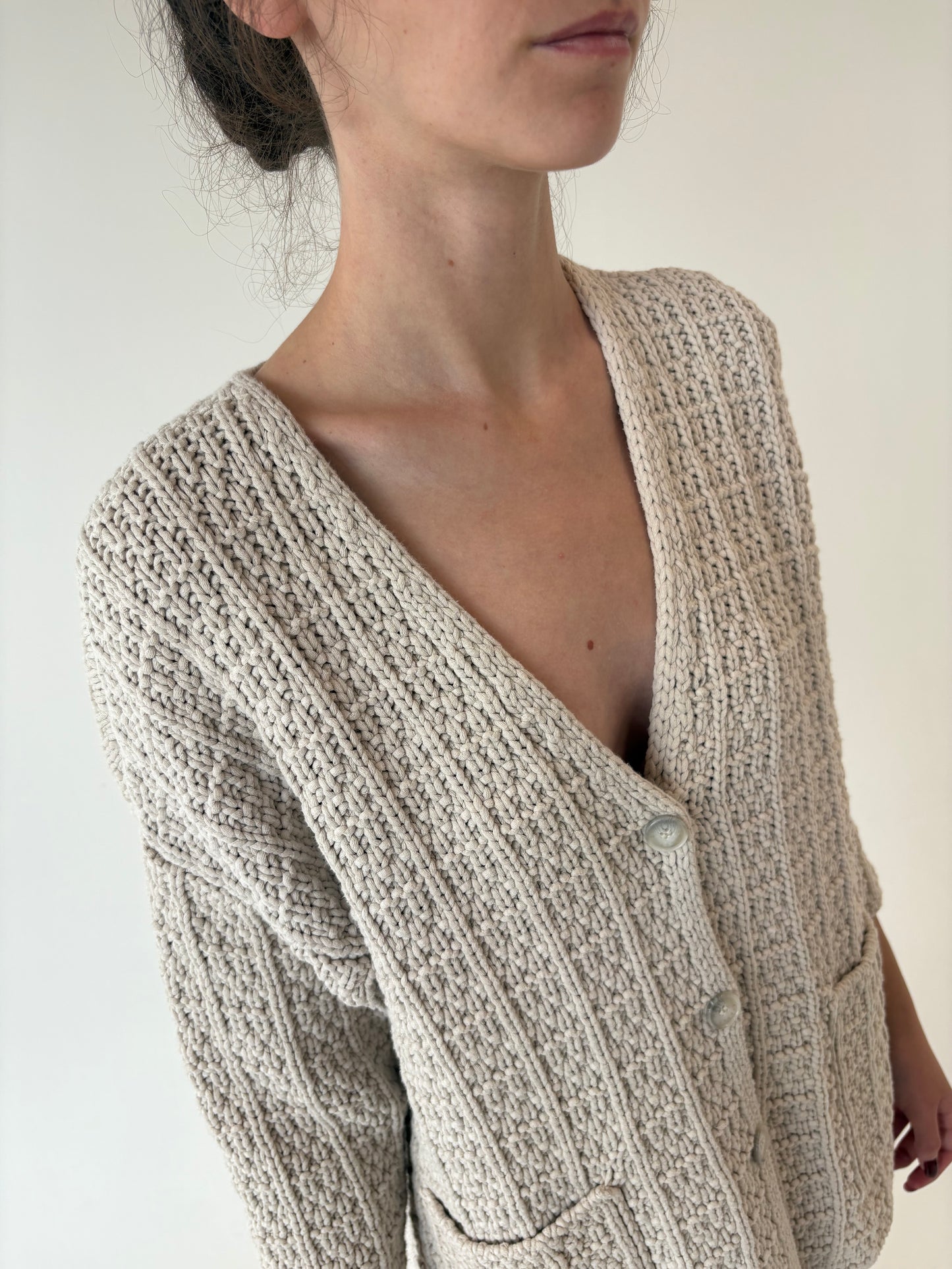 Jacheta petite off white din tricot gros de bumbac multiply texturat