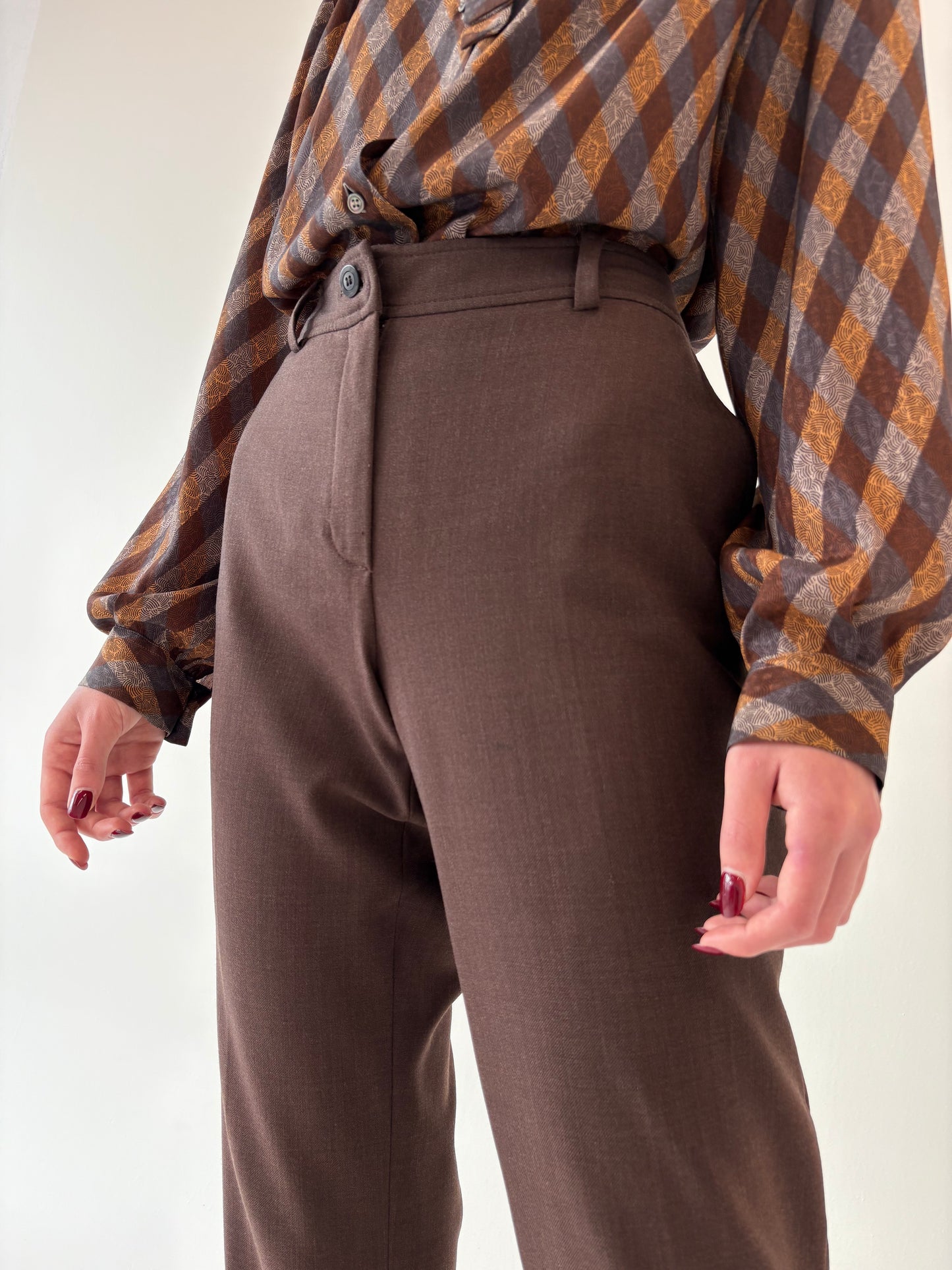 Pantaloni luxury Luisa Spagnioli din lana extrafina strech chocolate brown