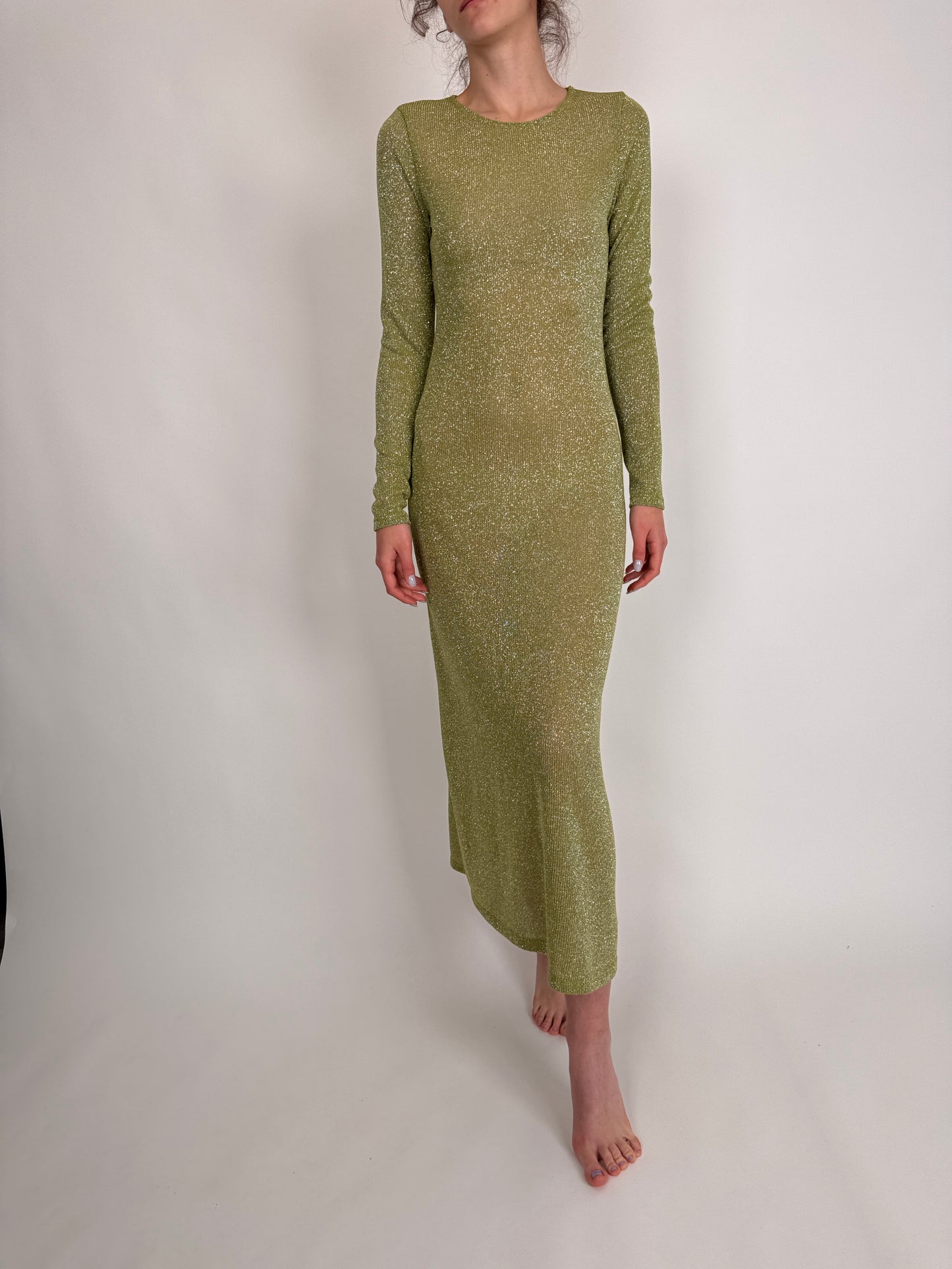 Rochie seaweed green modeloate din jerse ușor argintiu