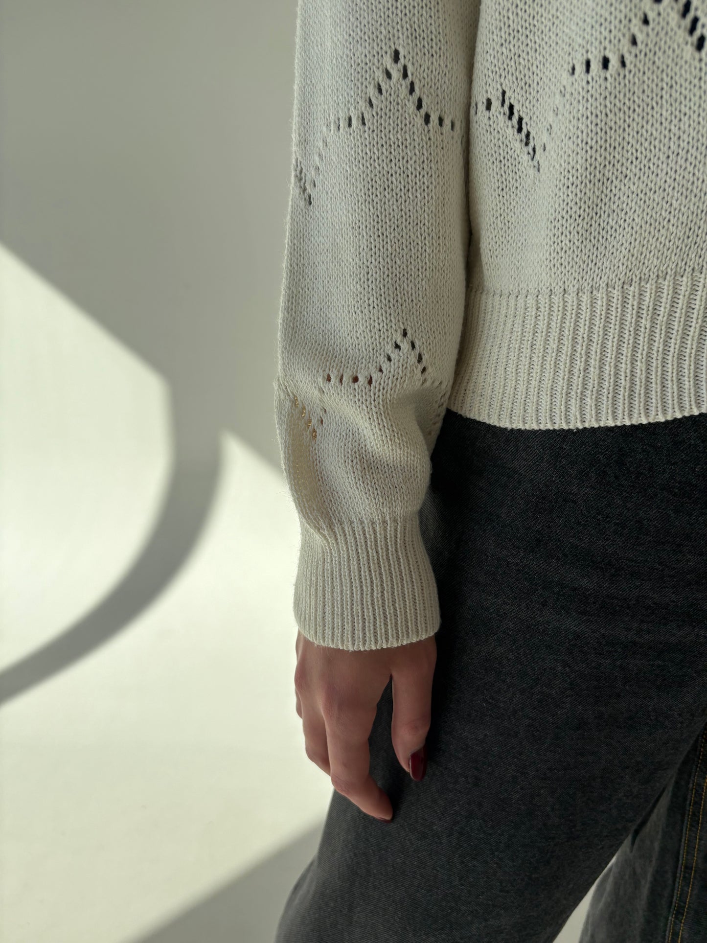 Cardigan vintage butter white din mix de lana extrafina