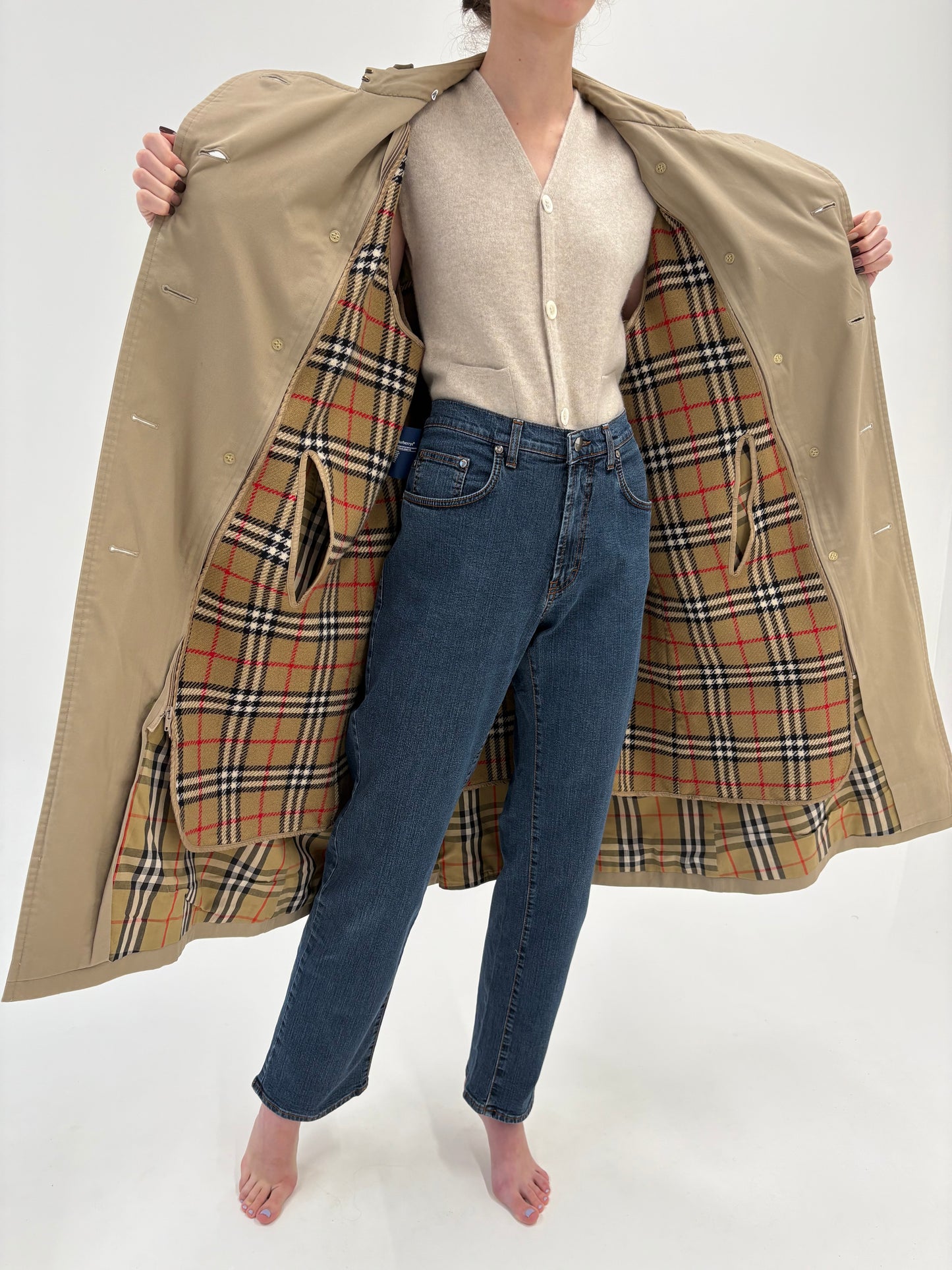 Trench high end Burberry tall de toamnă-iarnă cu liner de lana detașabil