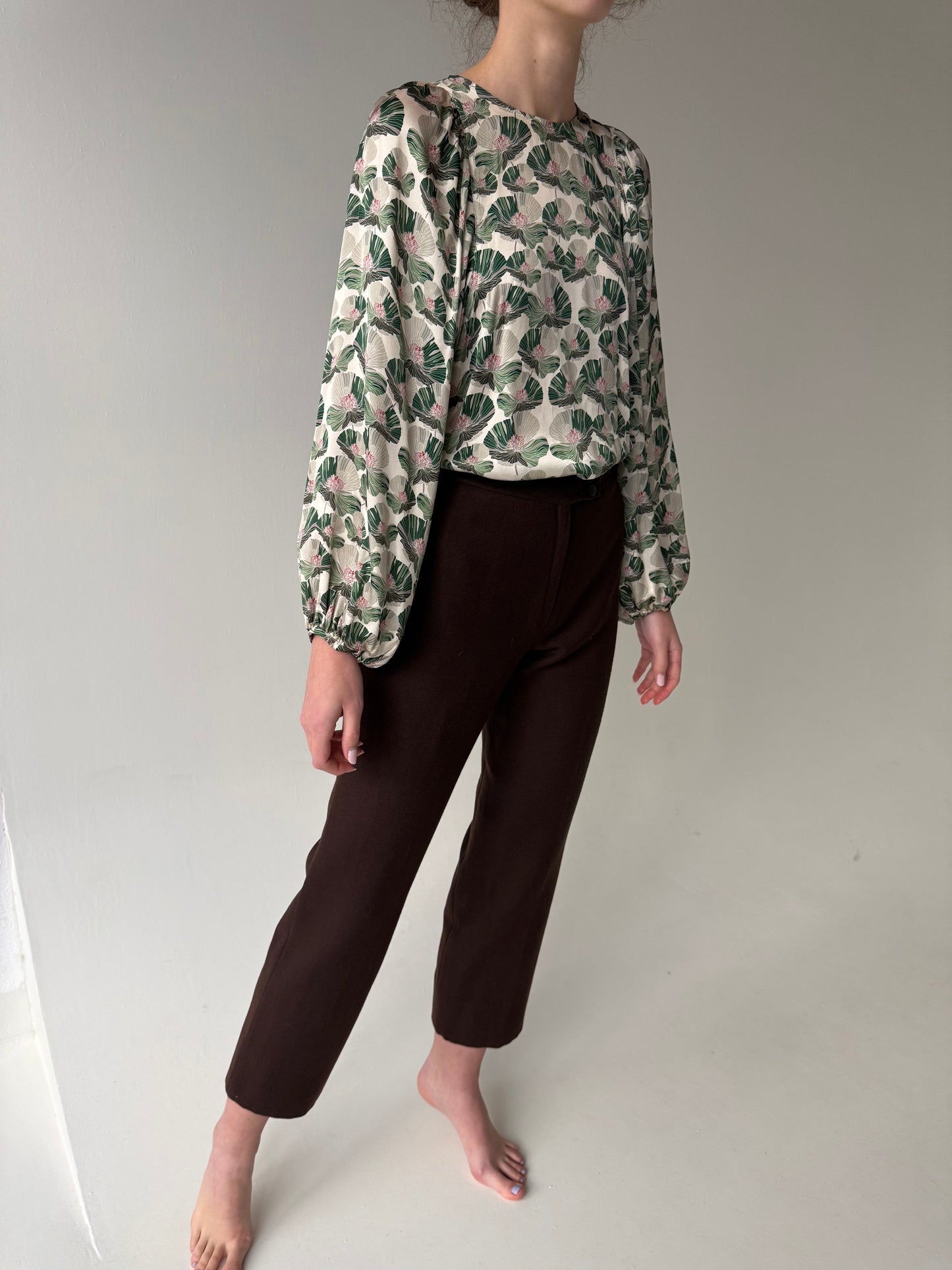 Pantaloni țigaretă italienești cu talie ultra înaltă din lana pura extrafina