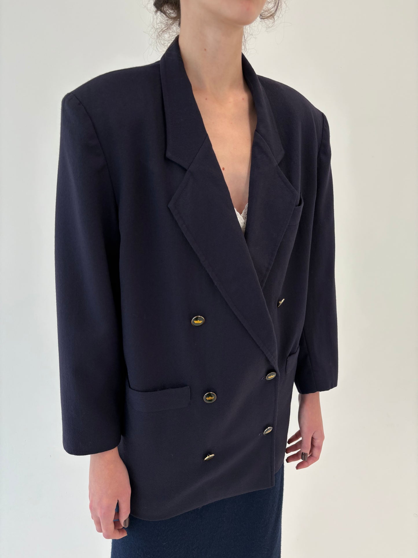 Sacou vintage Navy petite din lana extrafina cu închidere dublă