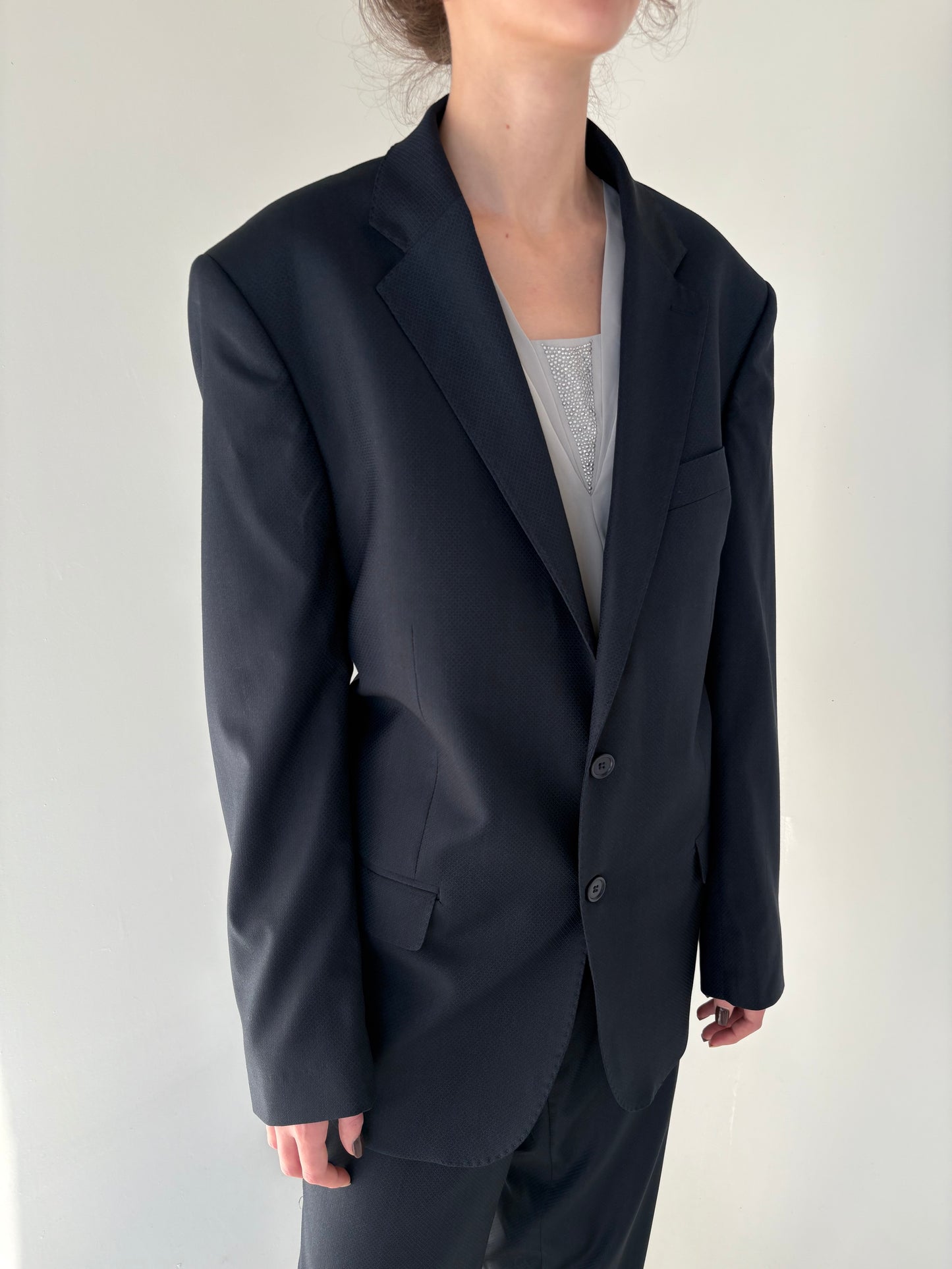 Costum italian Navy blue din stofita de lana extrafina texturată