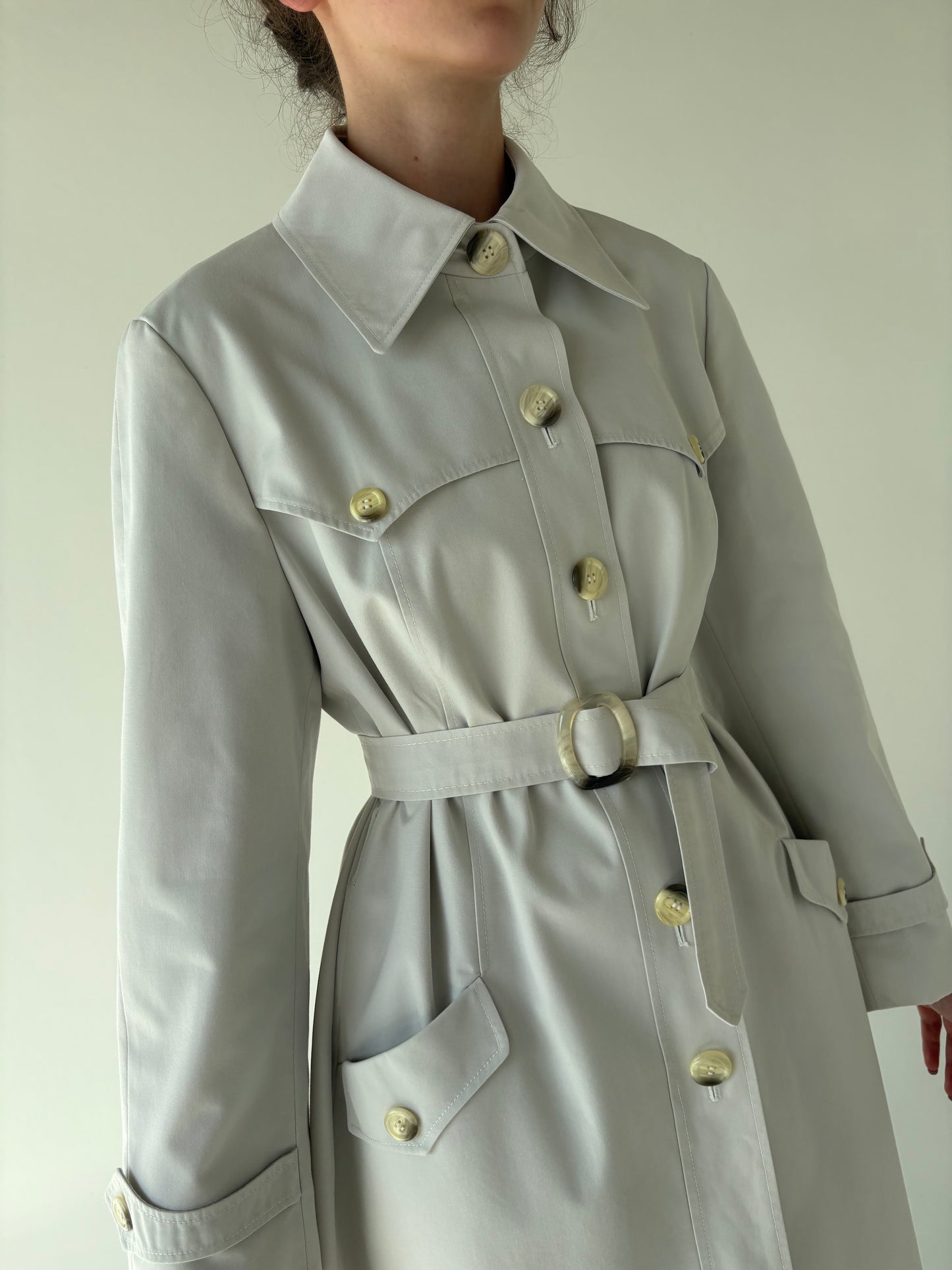 Trench vintage premium impermeabil off white cu talie marcată reglabilă