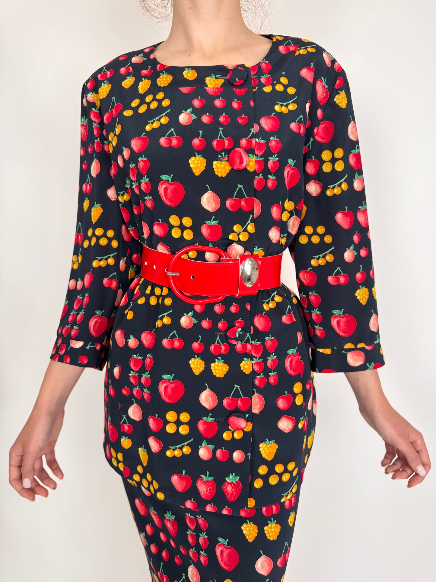 Set vintage din mătase naturală cu print superb cu fructe