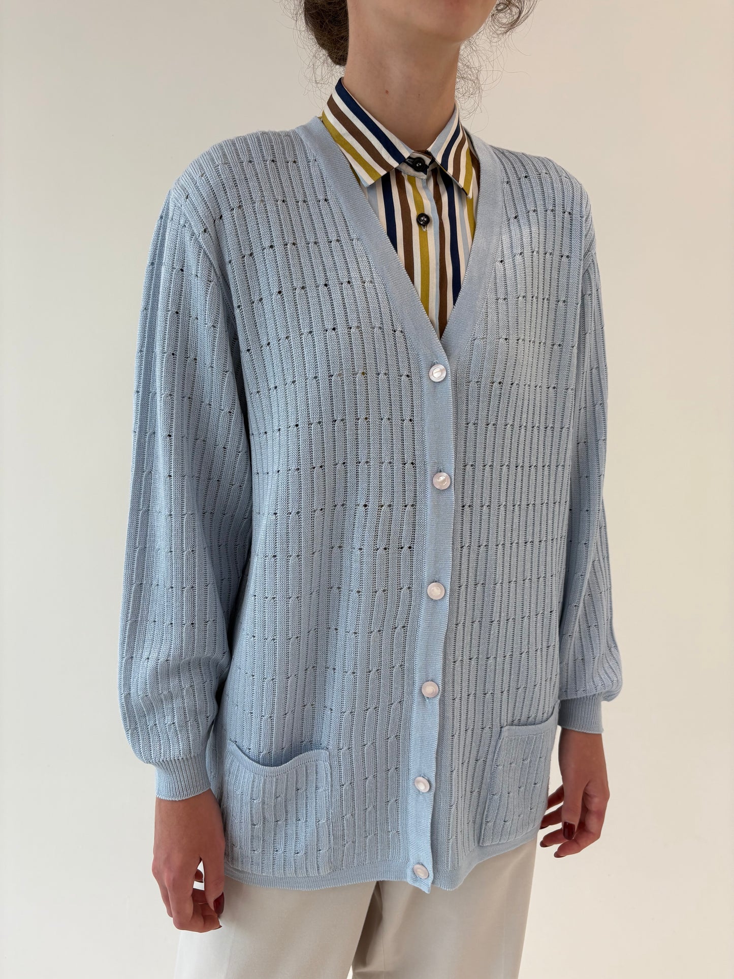 Cardigan vintage baby blue petite din mix de lana