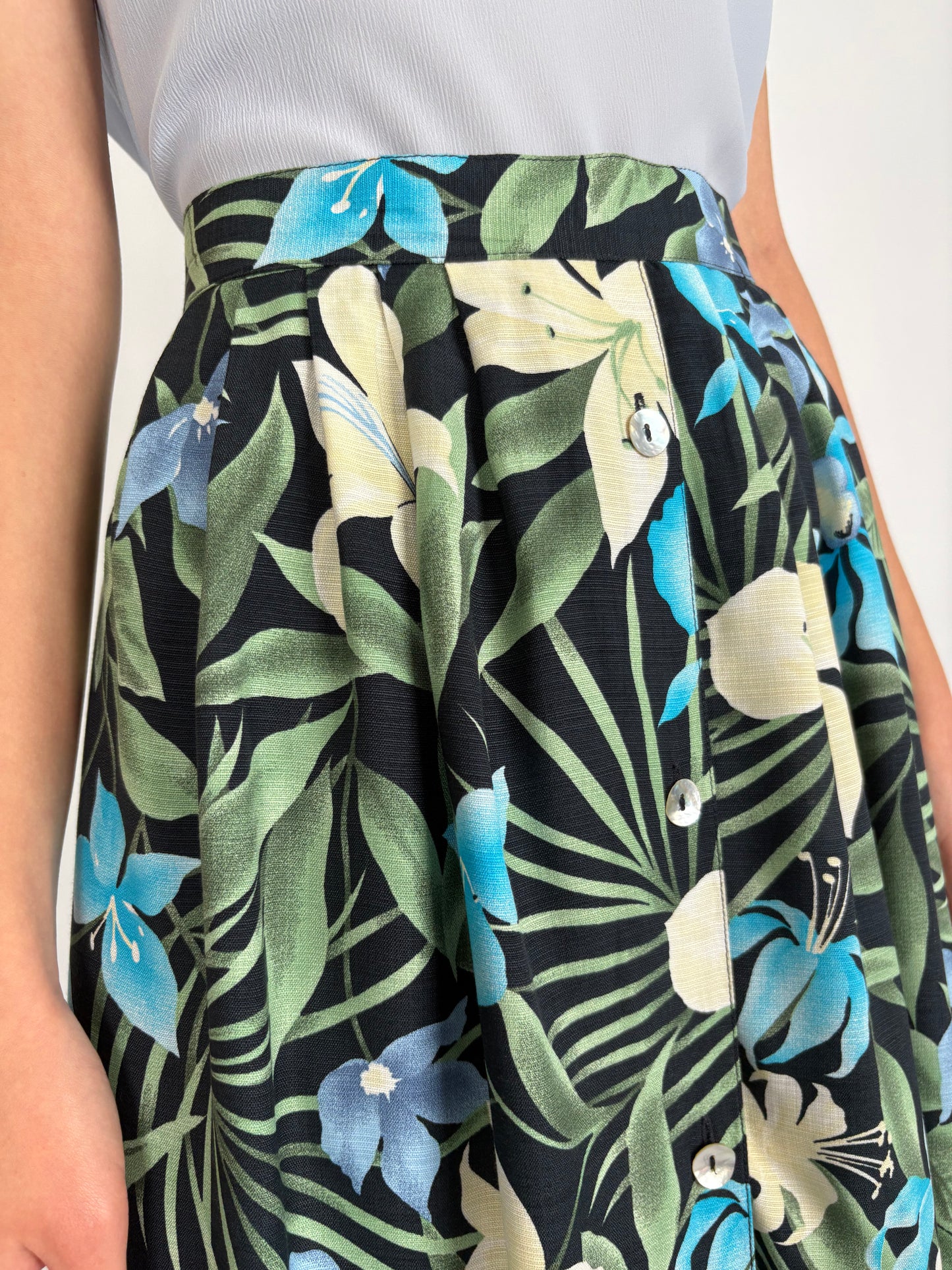 Fustă vintage vaporoasă plus size cu talie elastică și print organic