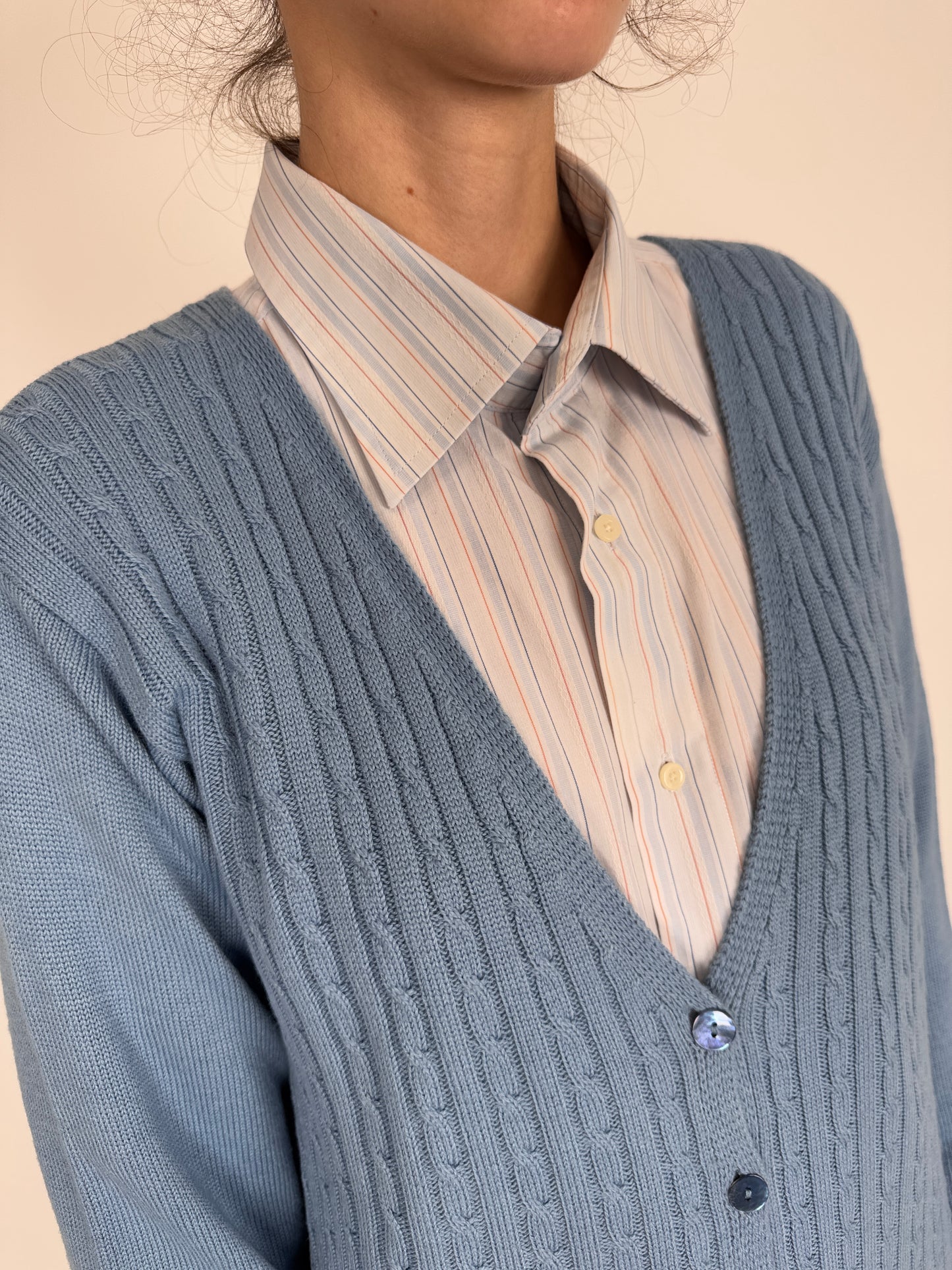 Cardigan baby blue cu torsade din lana merino extrafina