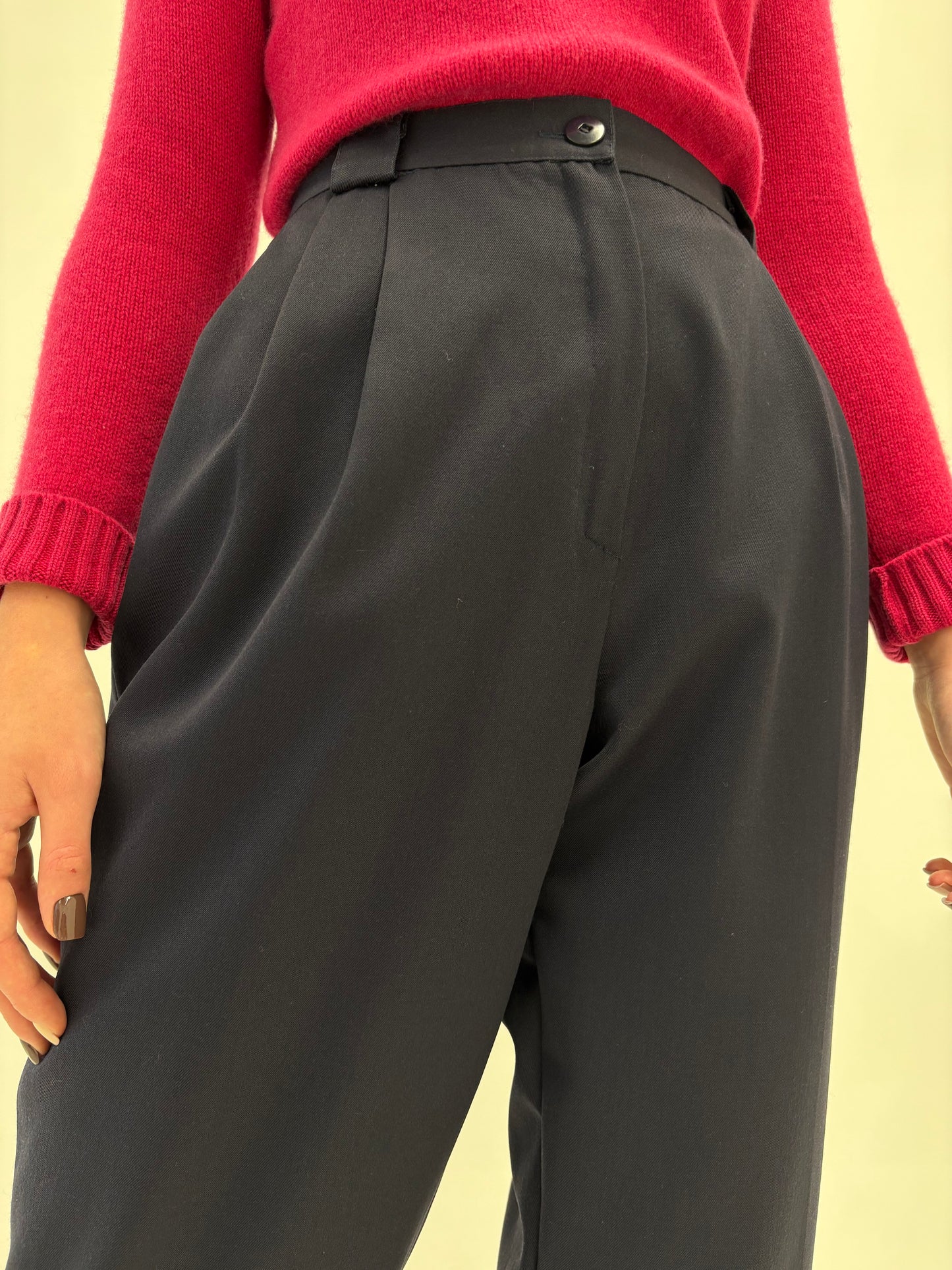 Pantaloni țigaretă din lana extrafina pura certificată cu talie ultra înaltă