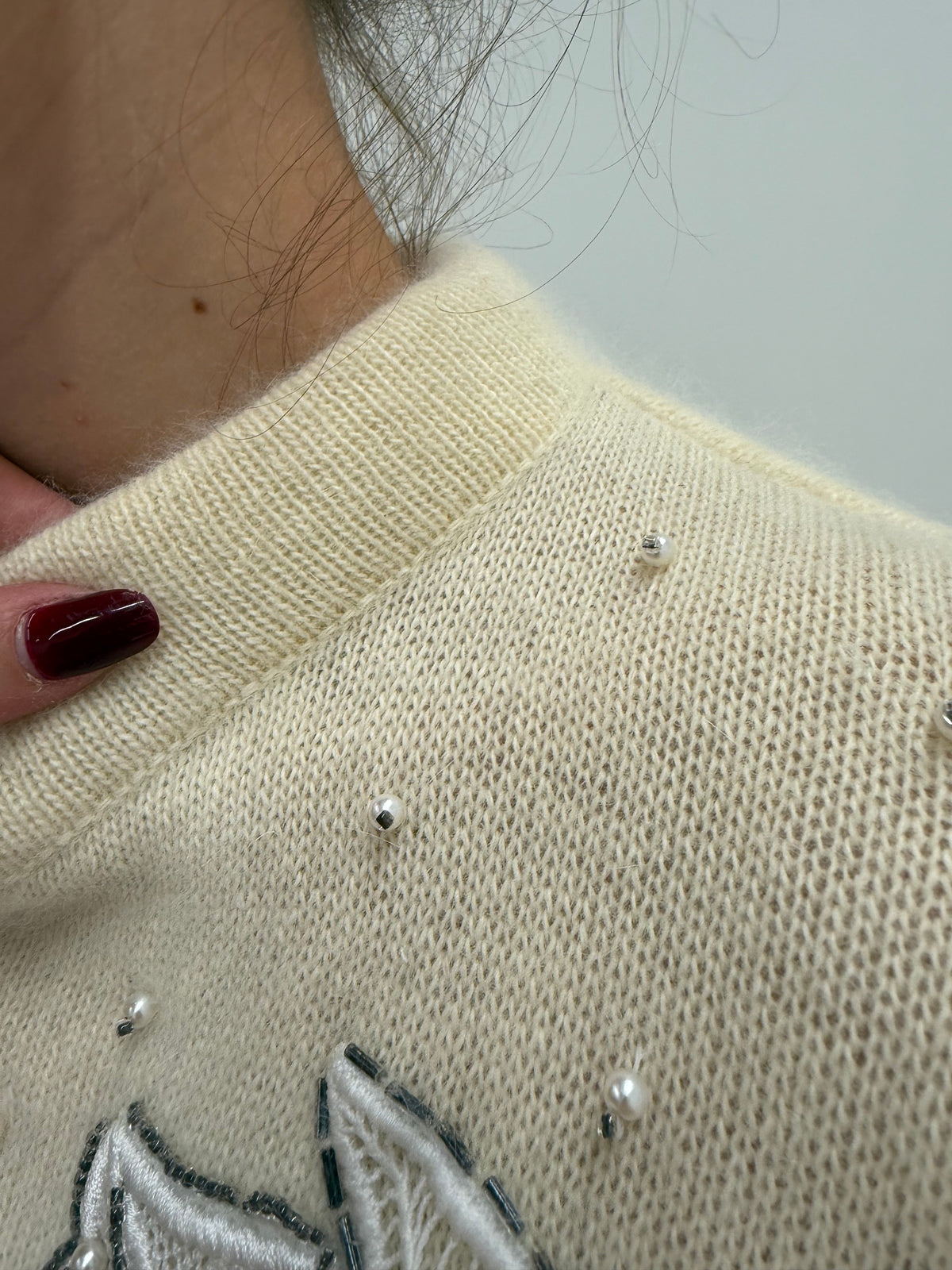 Cardigan bijuterie vintage italian cu aplicații manuale din lana extrafina și Angora