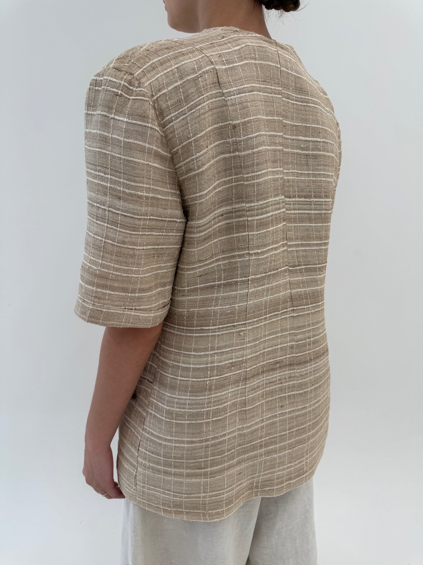 Sacou vintage camel din mătase naturală raw texturată