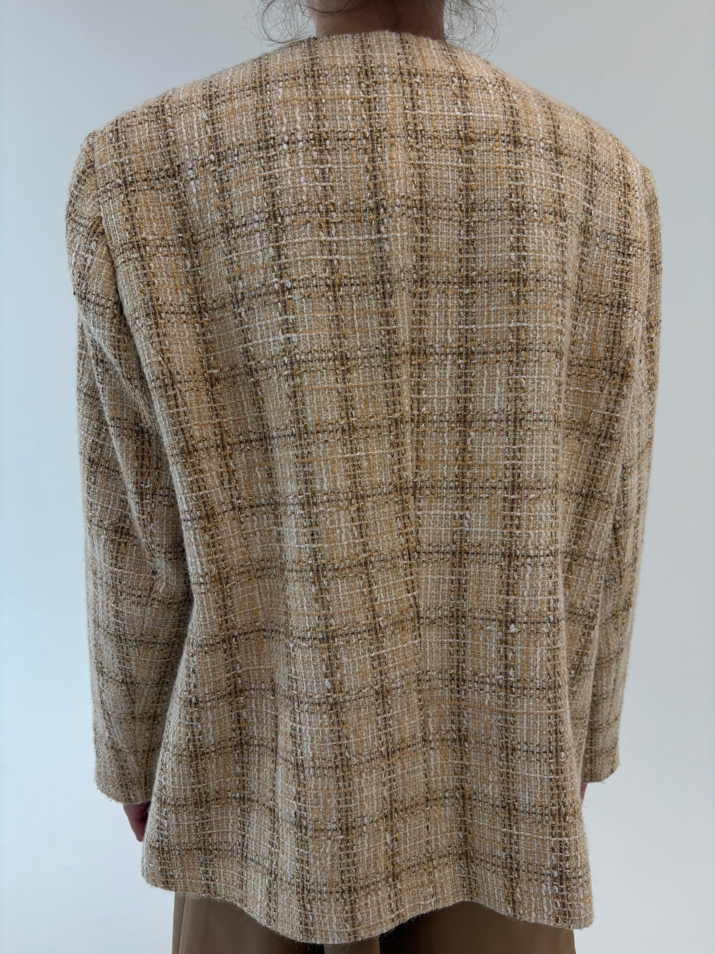 Sacou in stil Chanel din tweed gros excepțional în nuanțe de camel