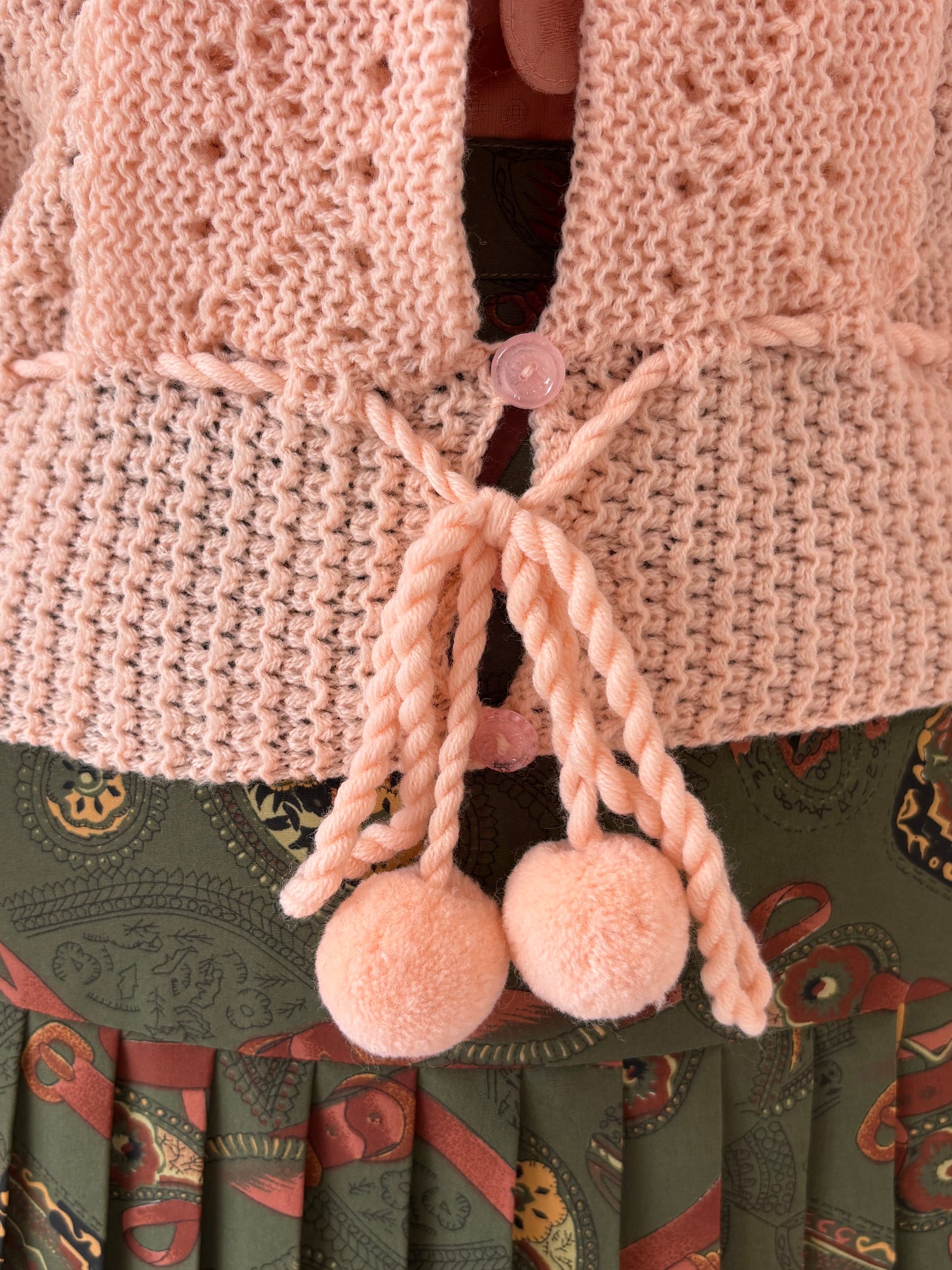 Cardigan vintage lucrat manual light salmon Pink din mix de lana extrafina