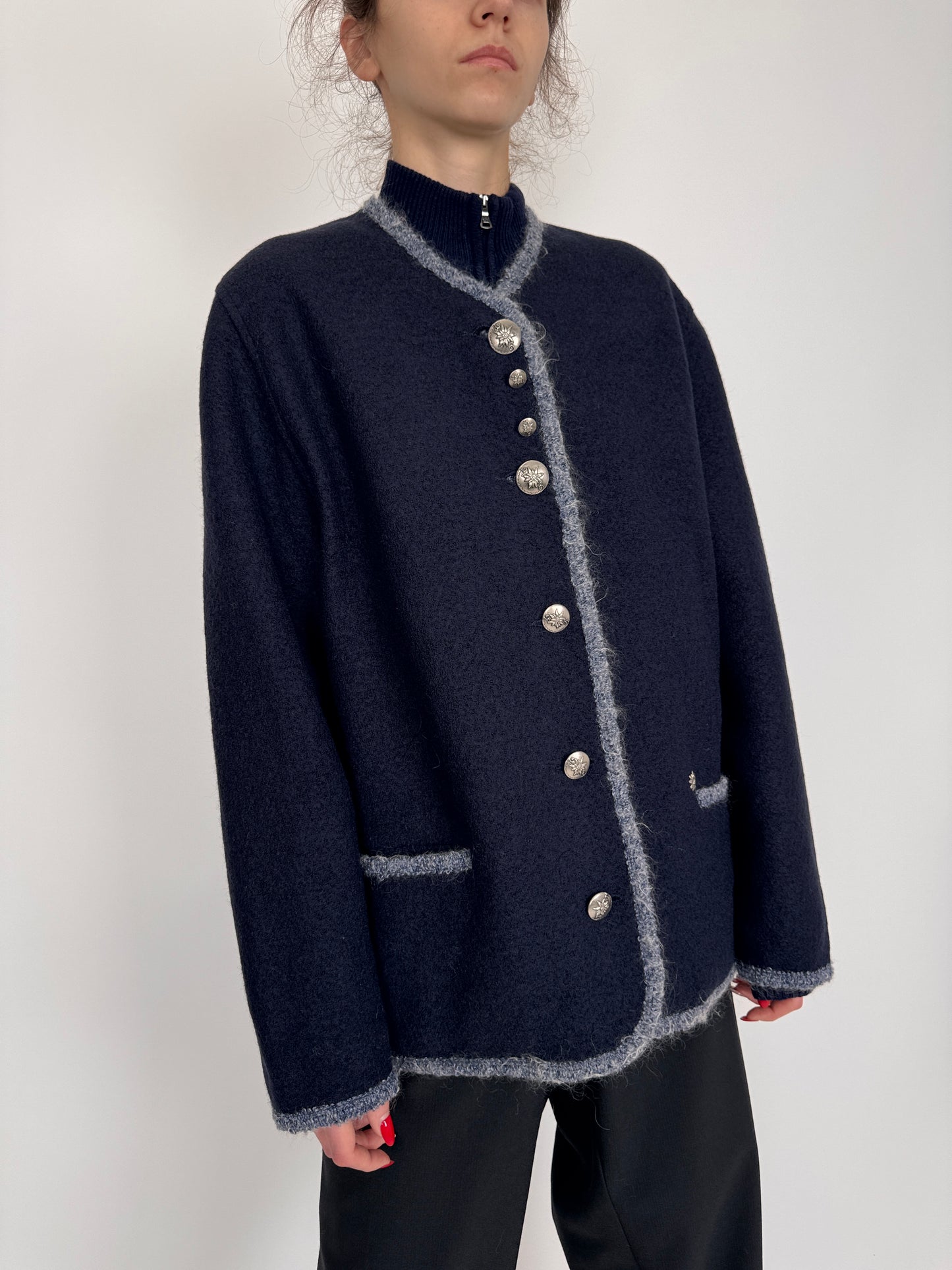 Jacheta tall din lana pura plină extrafina dark navy