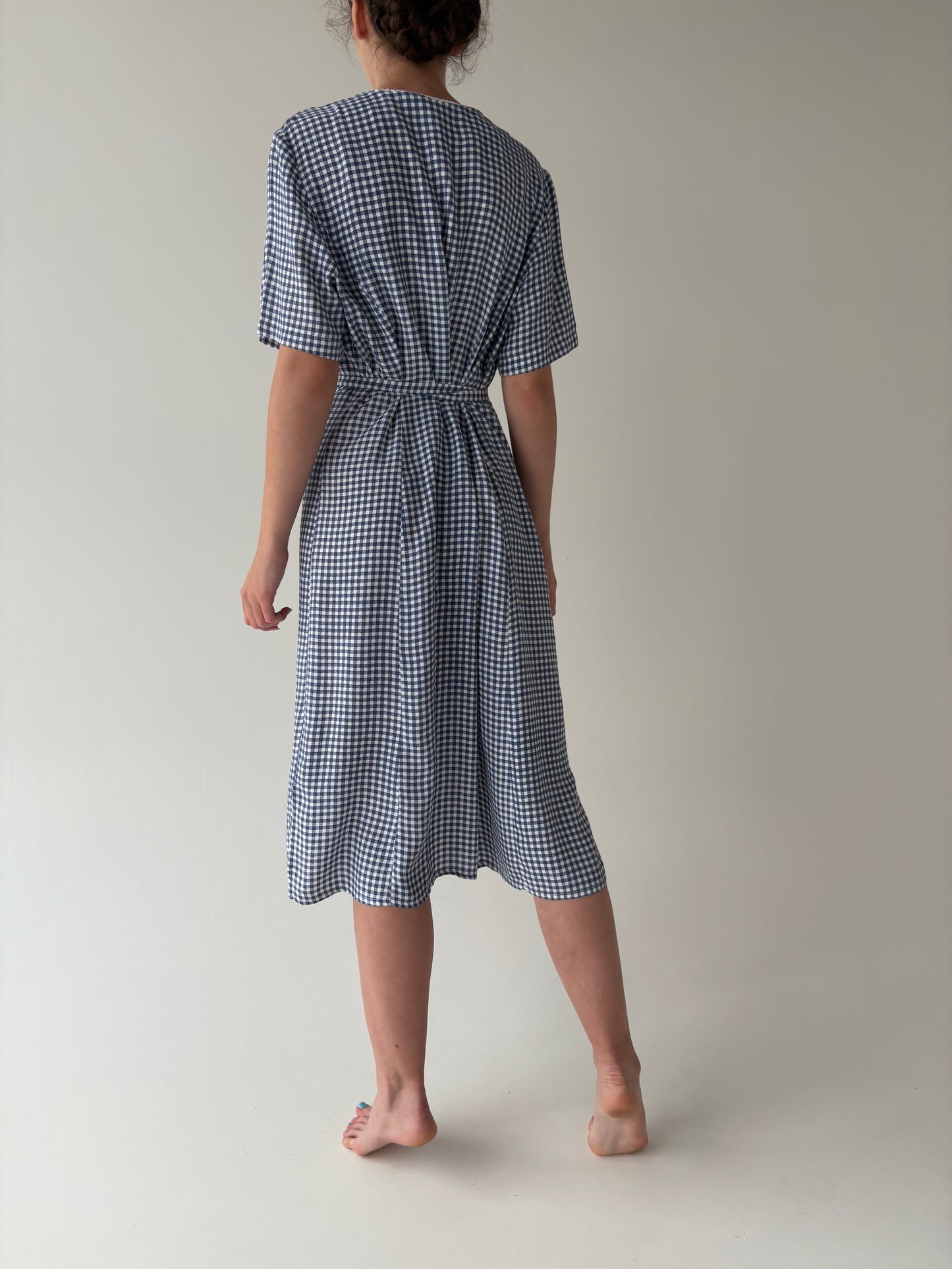 Rochie vintage gingham super vaporoasă cu talie reglabilă
